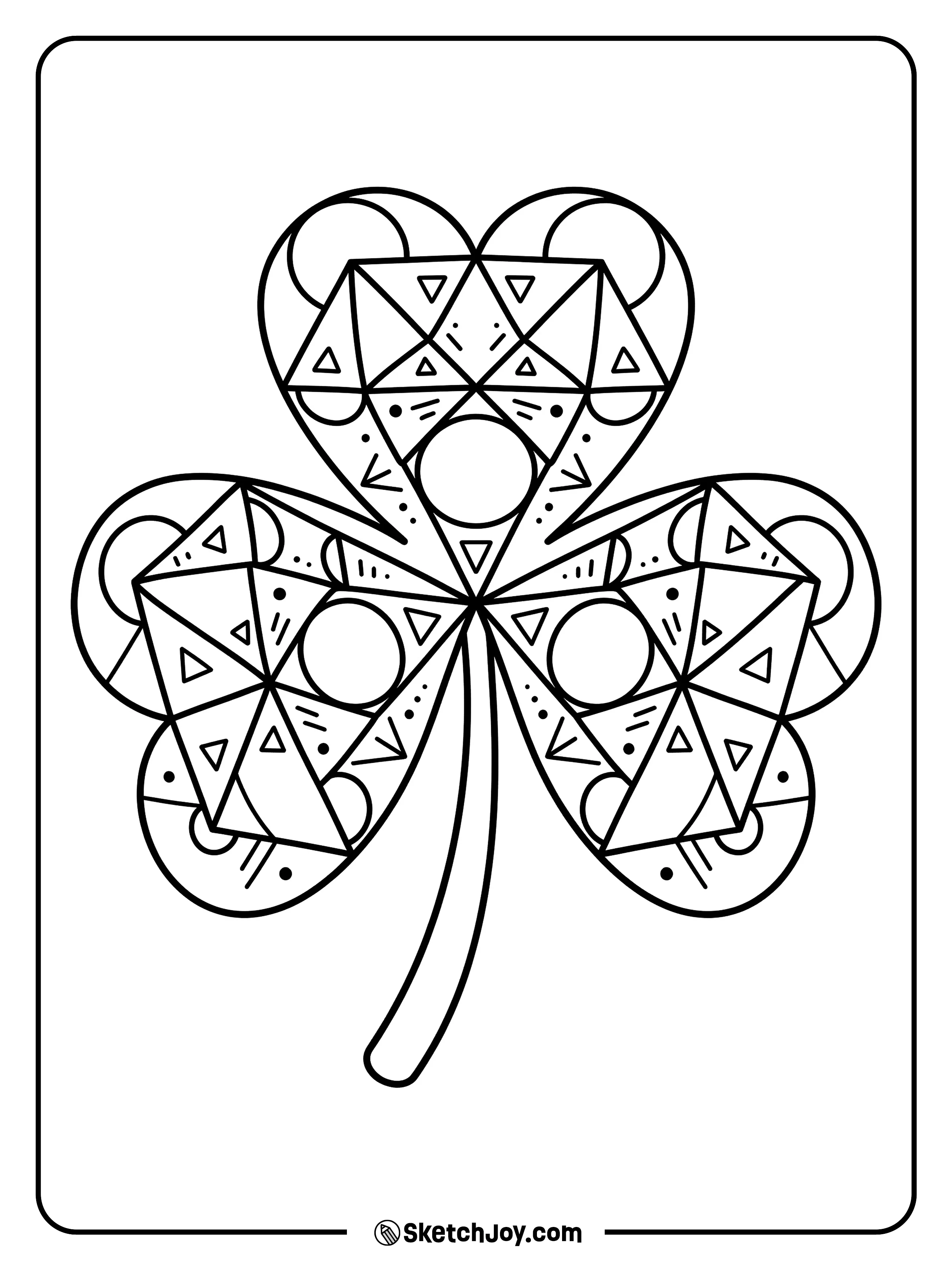 A modern shamrock made of sharp, clean lines and shapes.