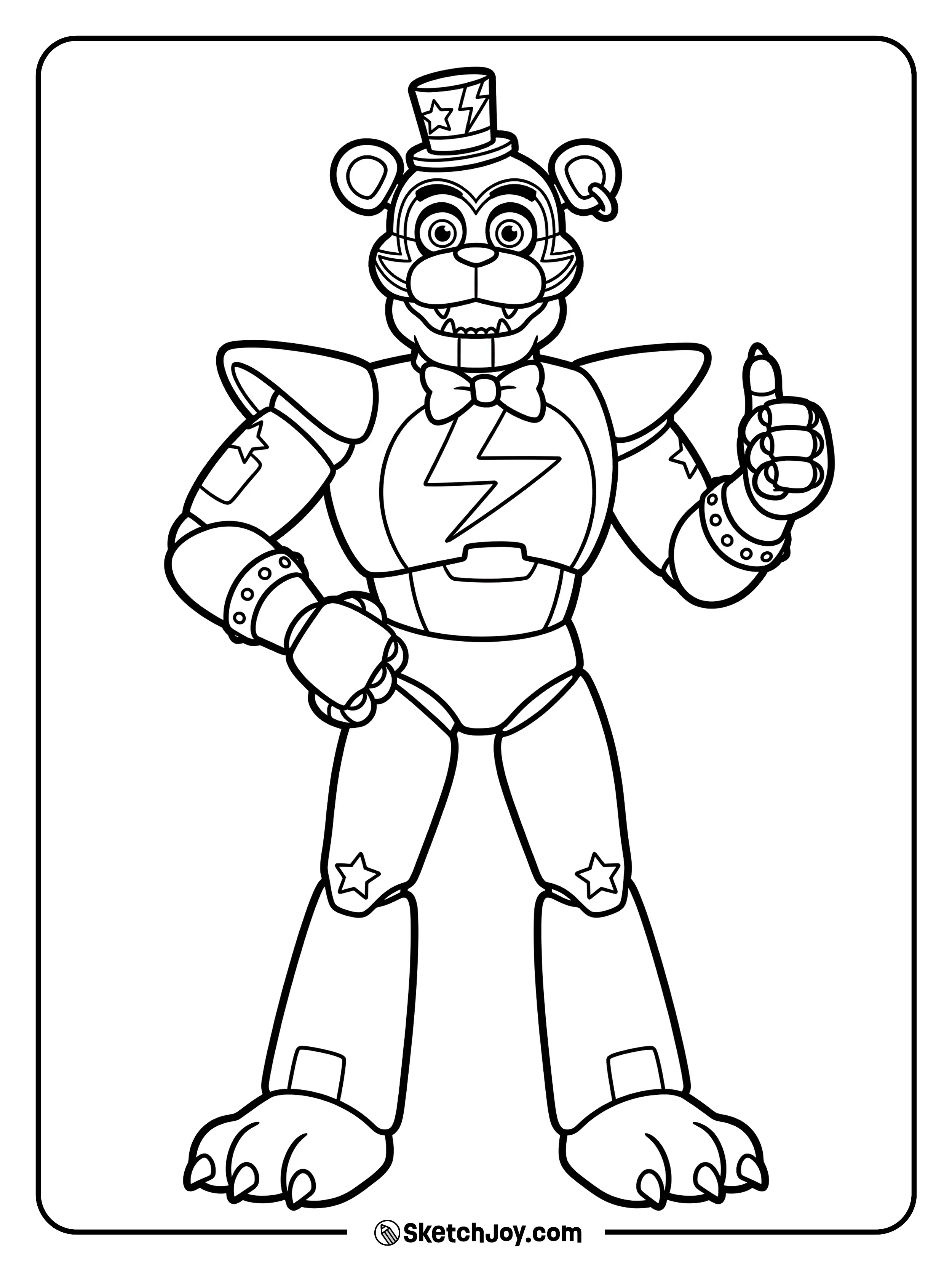 Glamrock Freddy stands like a star with bold shoulder pads.