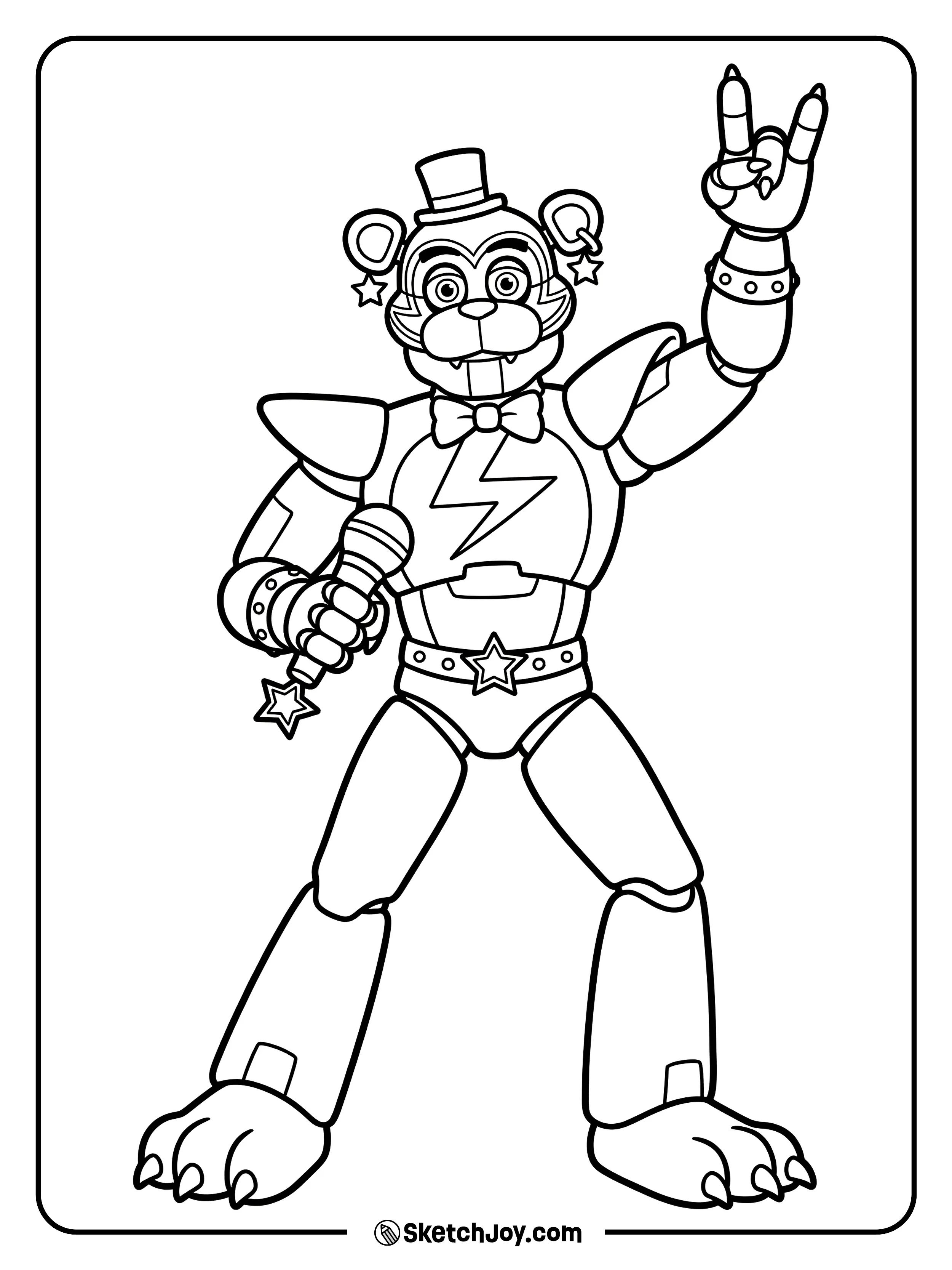 Glamrock Freddy strikes a fun pose with star shapes around him.