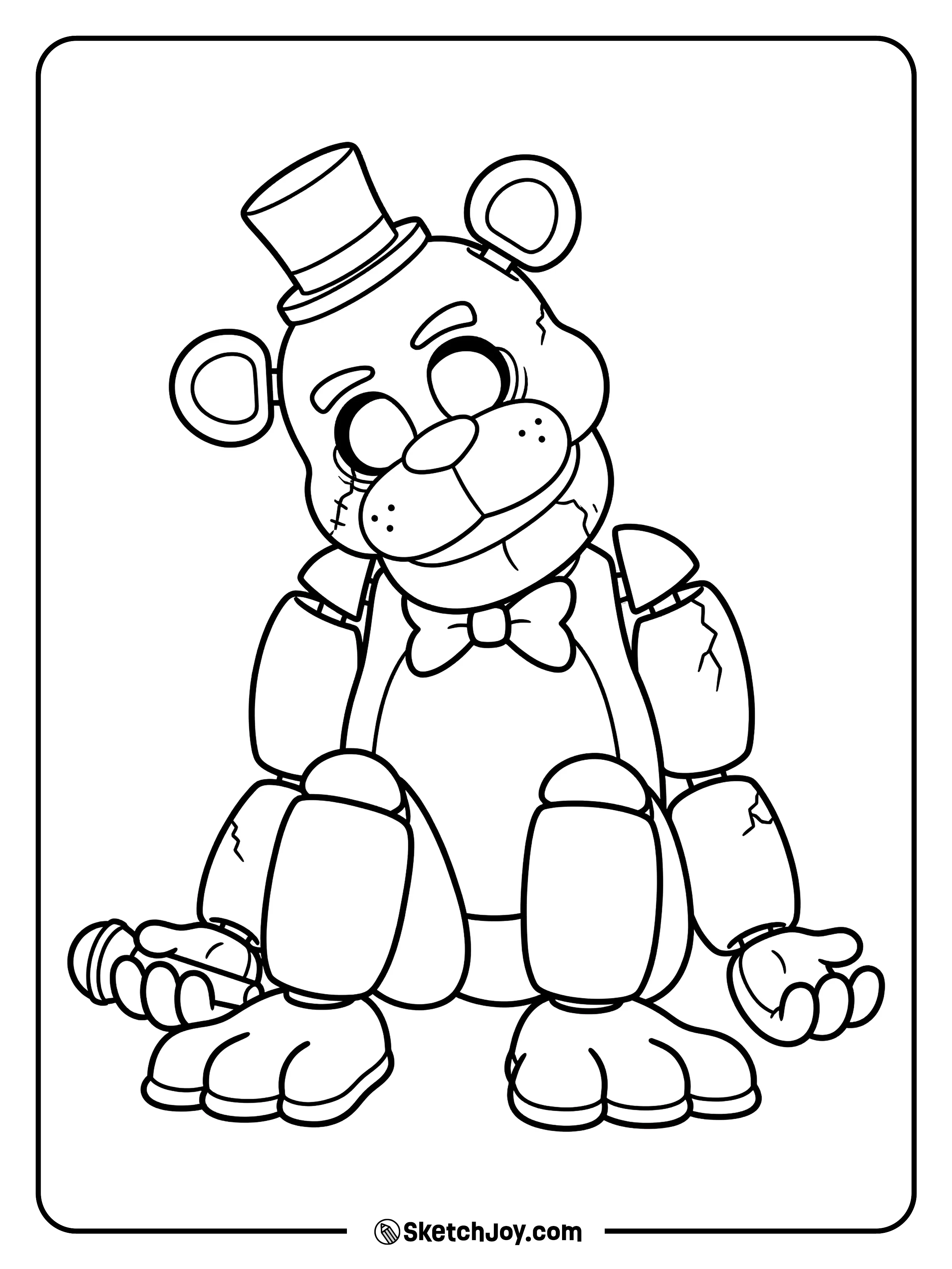 Golden Freddy sits quietly with his hat and bow tie.