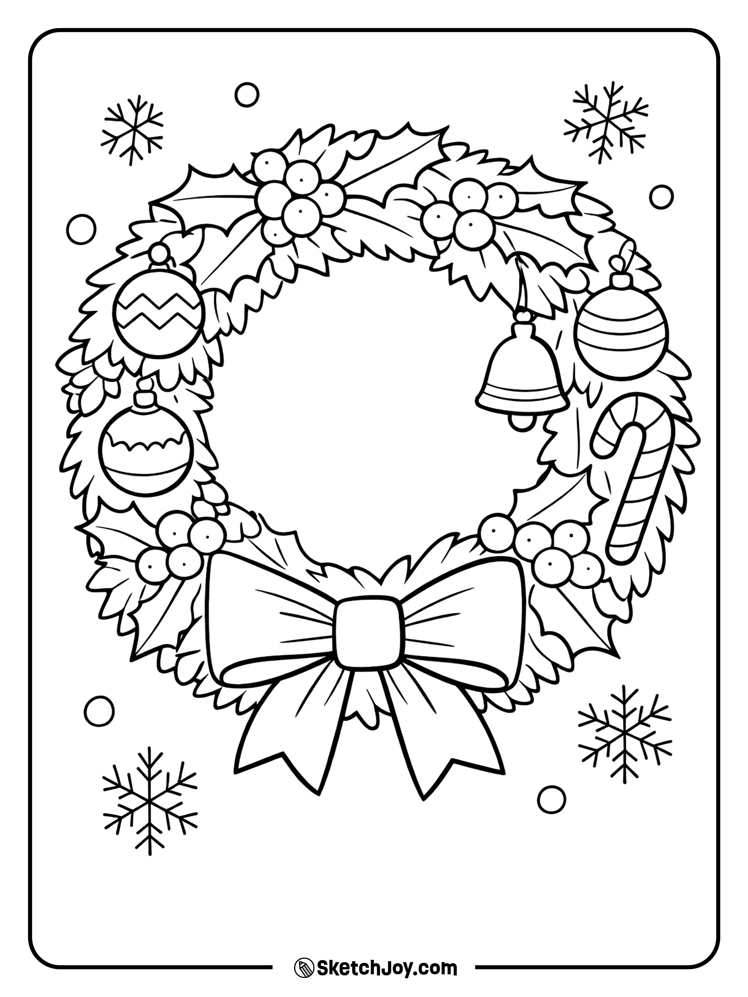 A festive wreath finished with a big holiday bow.