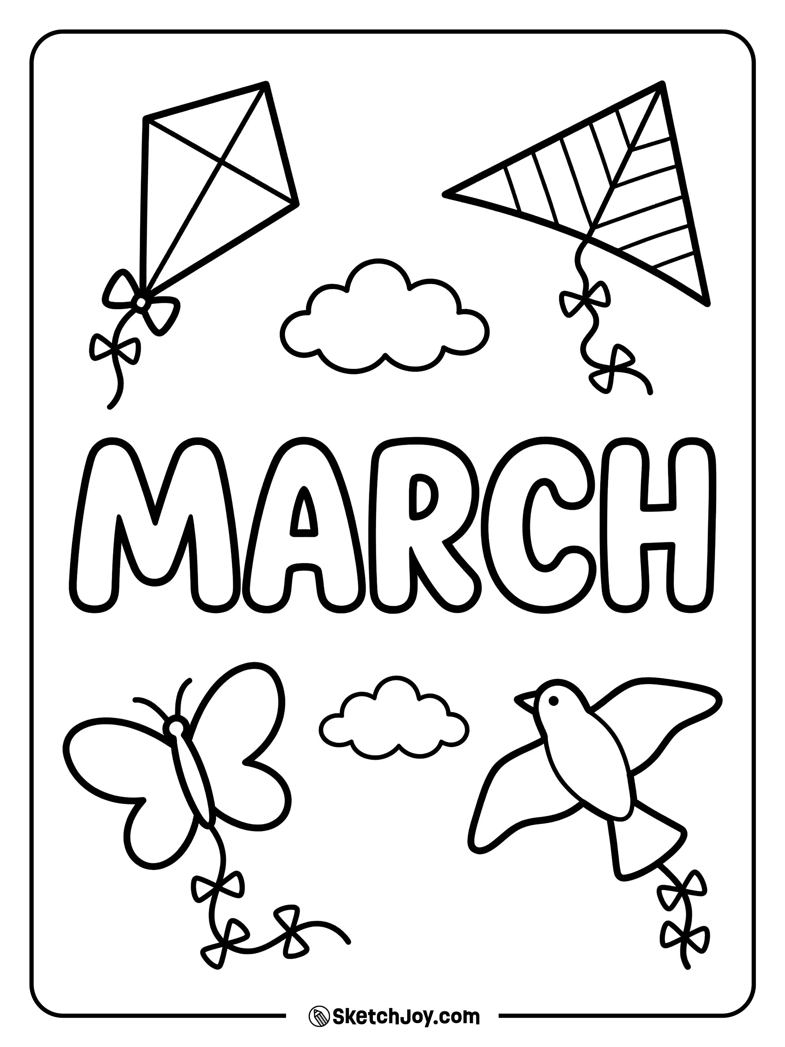 MARCH sits in the middle while kites fly around like a simple festival day.