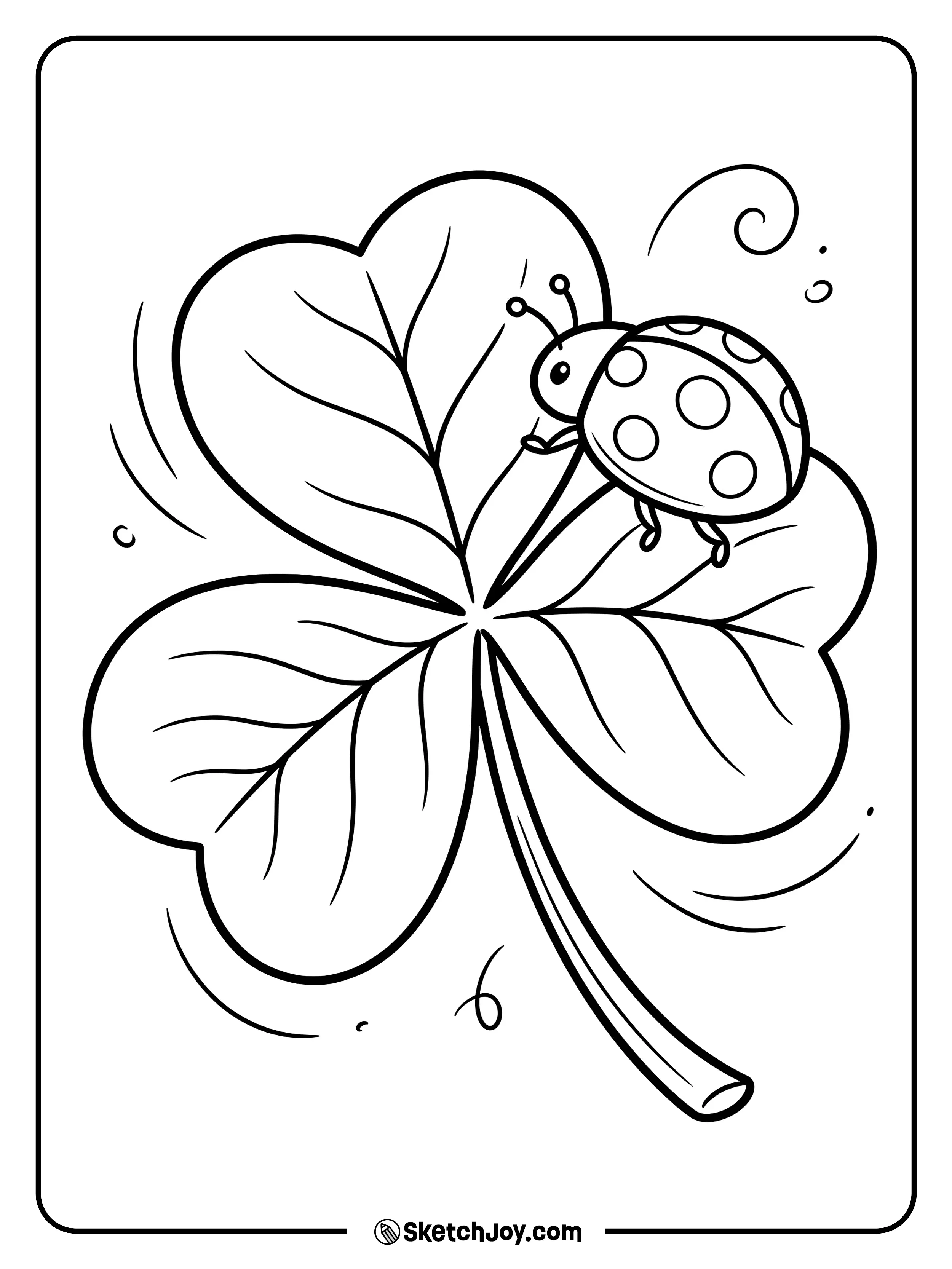 A tiny ladybug walking across a very large shamrock leaf.