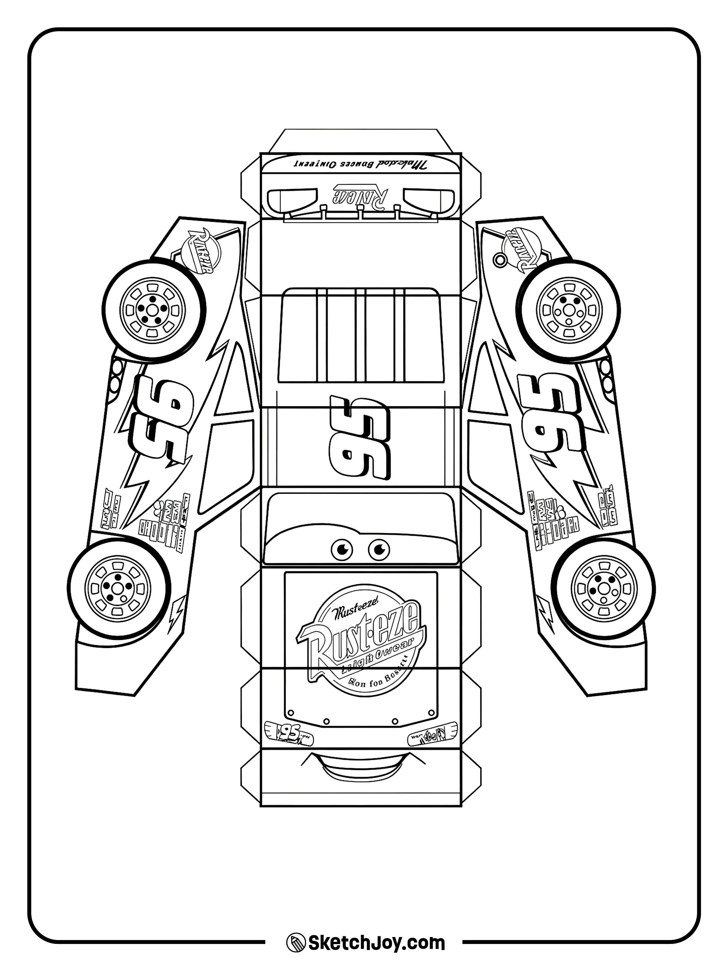 This page shows a foldable Lightning McQueen car craft with clear shape panels.
