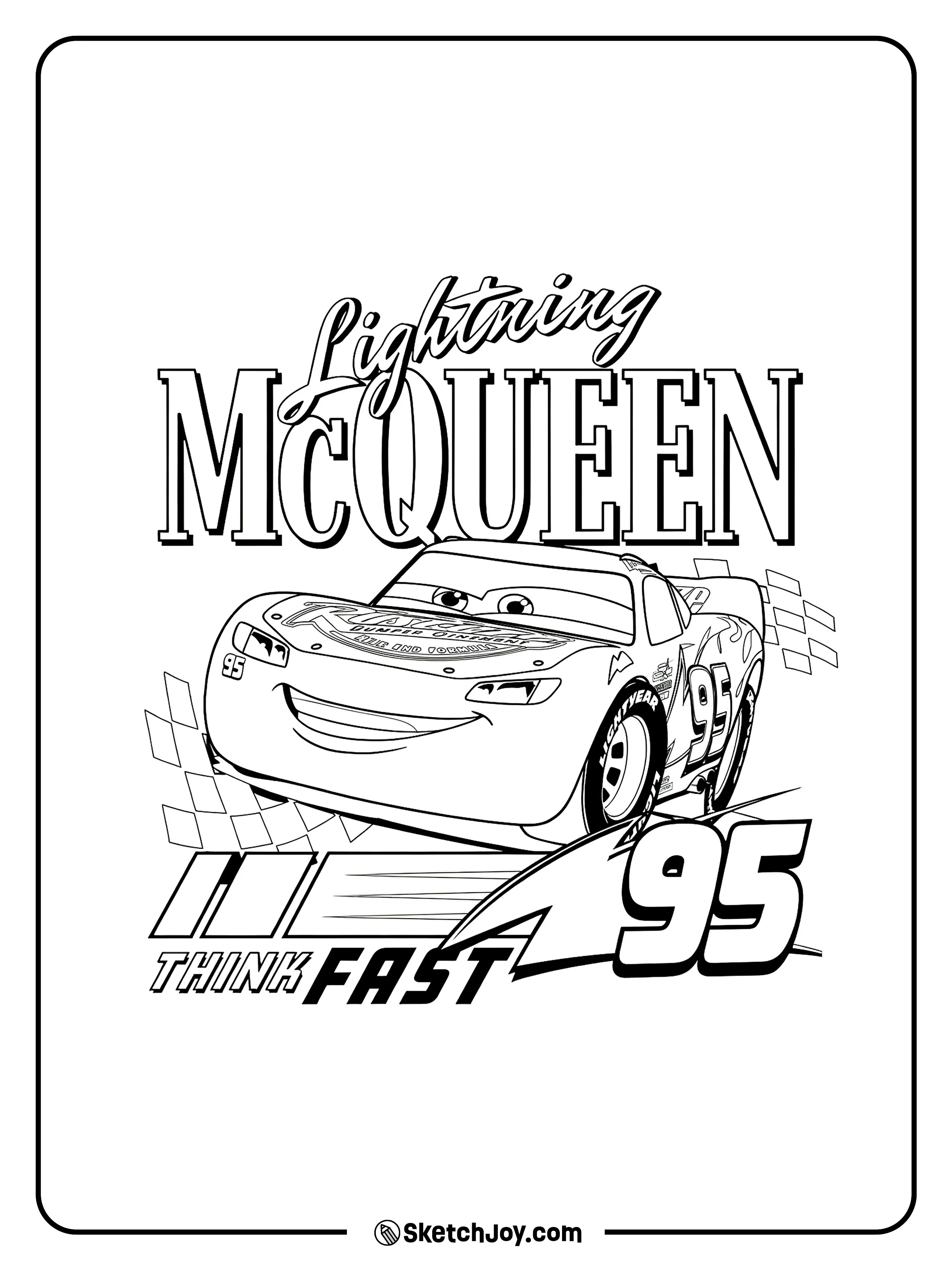 Lightning McQueen races forward with bold text and a fast action layout.