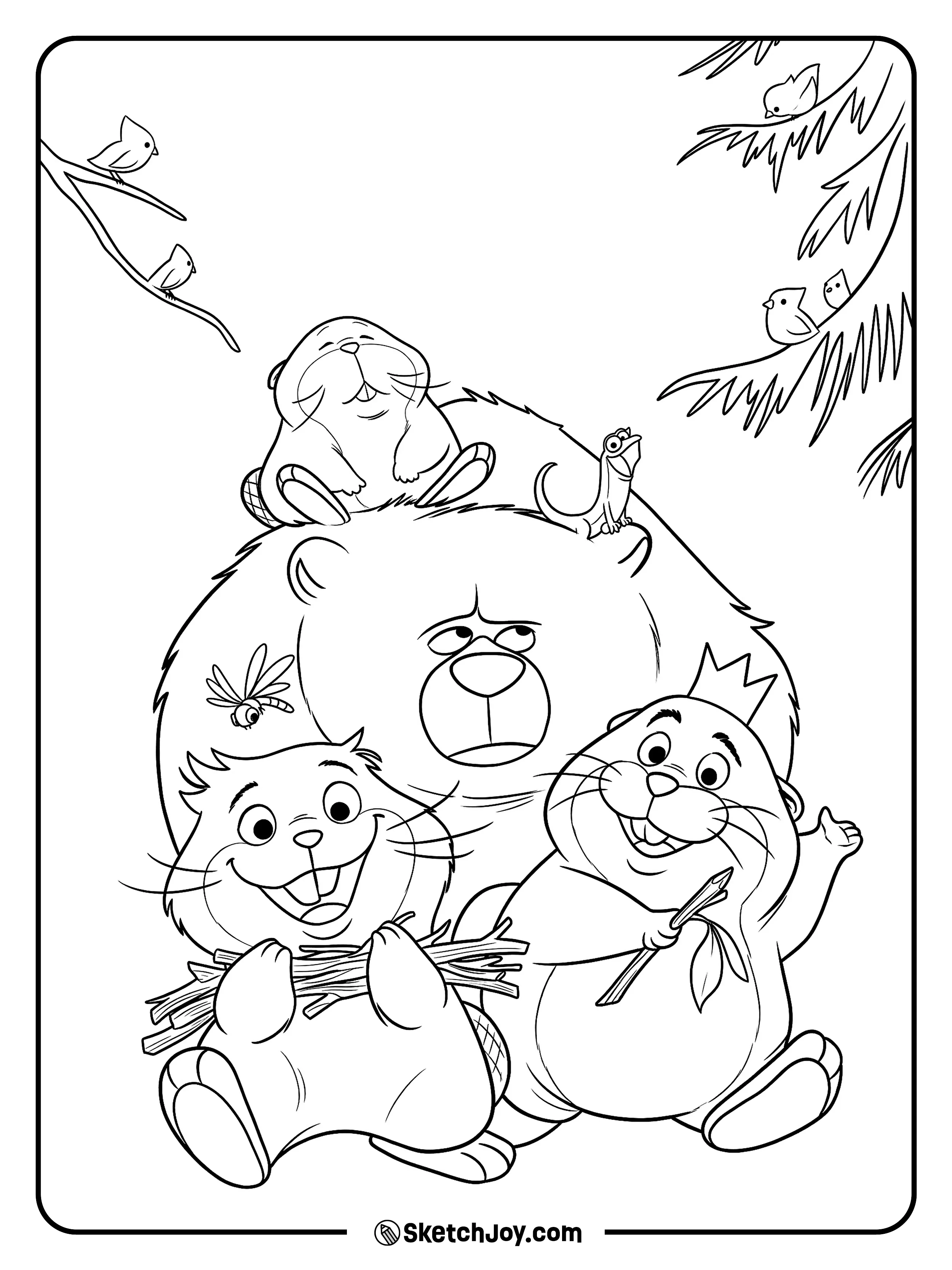 Mabel and King George gather sticks by Ellen Bear.