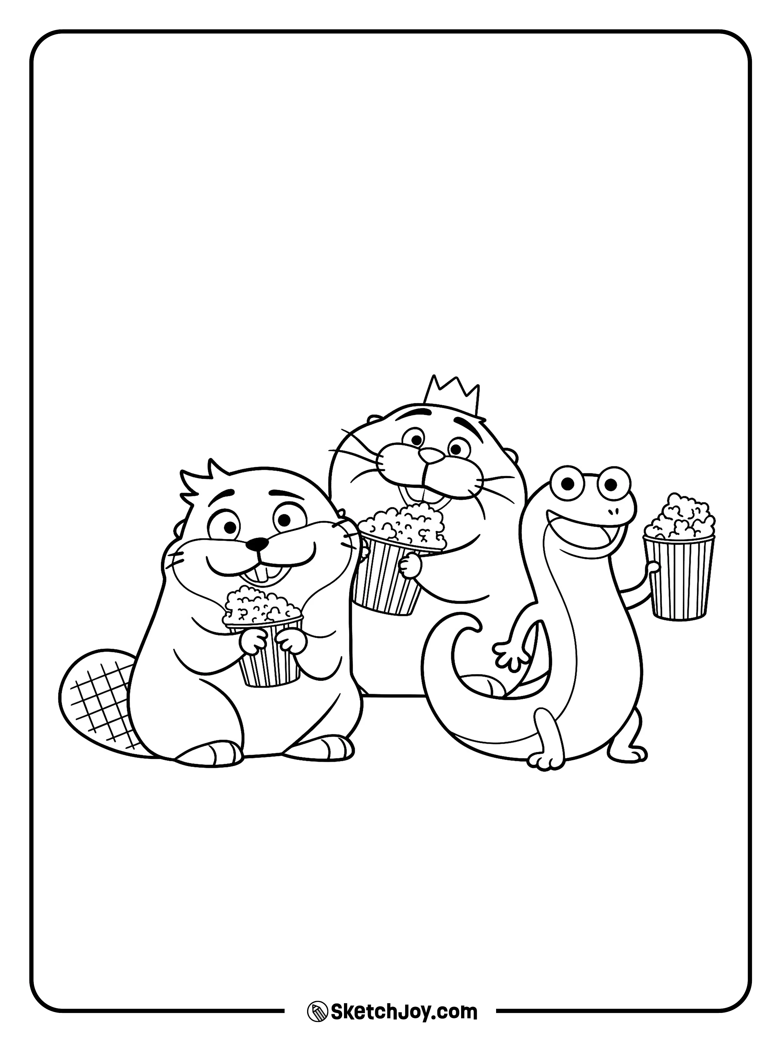 The friends enjoy popcorn together.