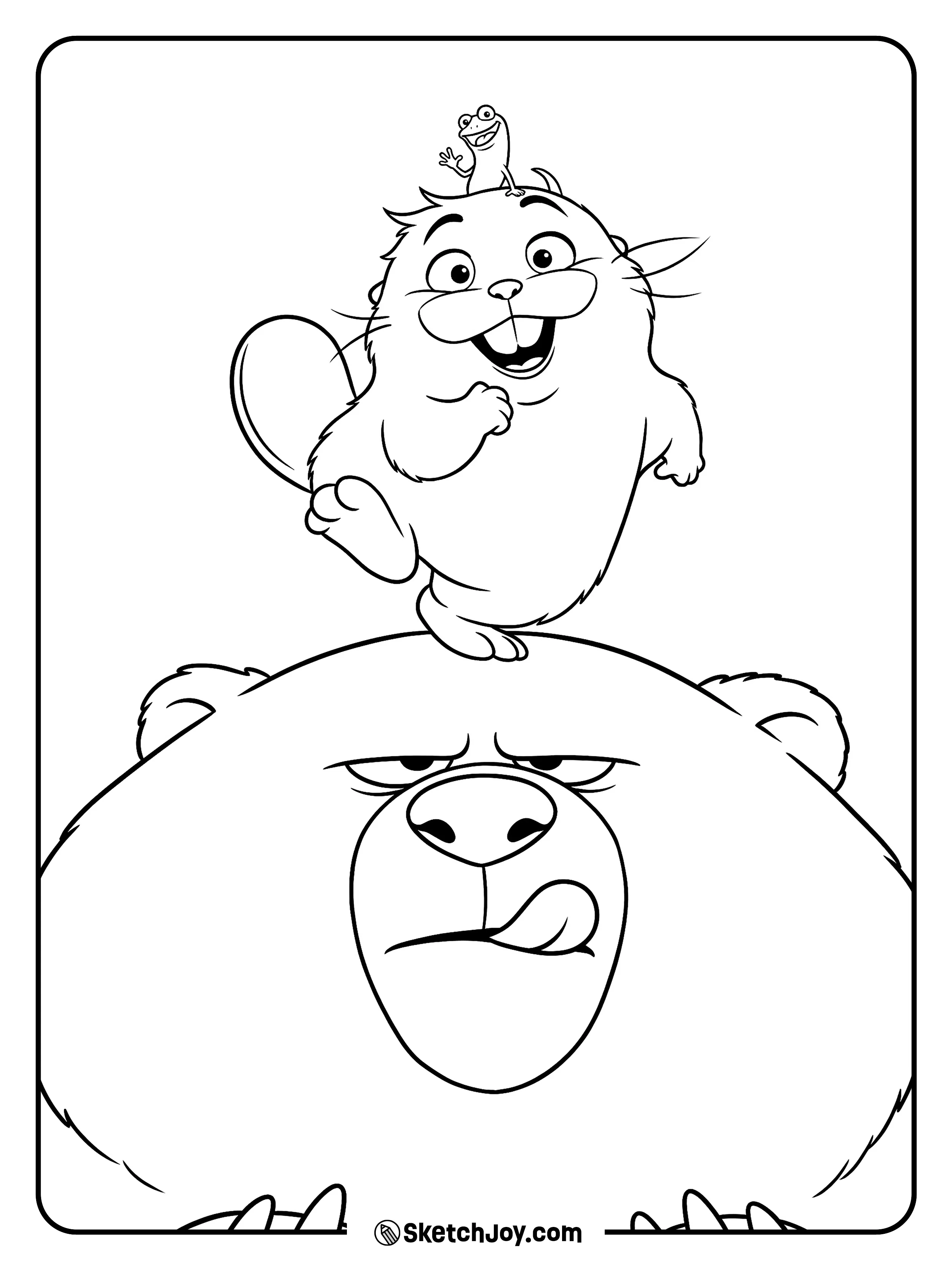 Mabel runs over Ellen Bear with Tom Lizard.