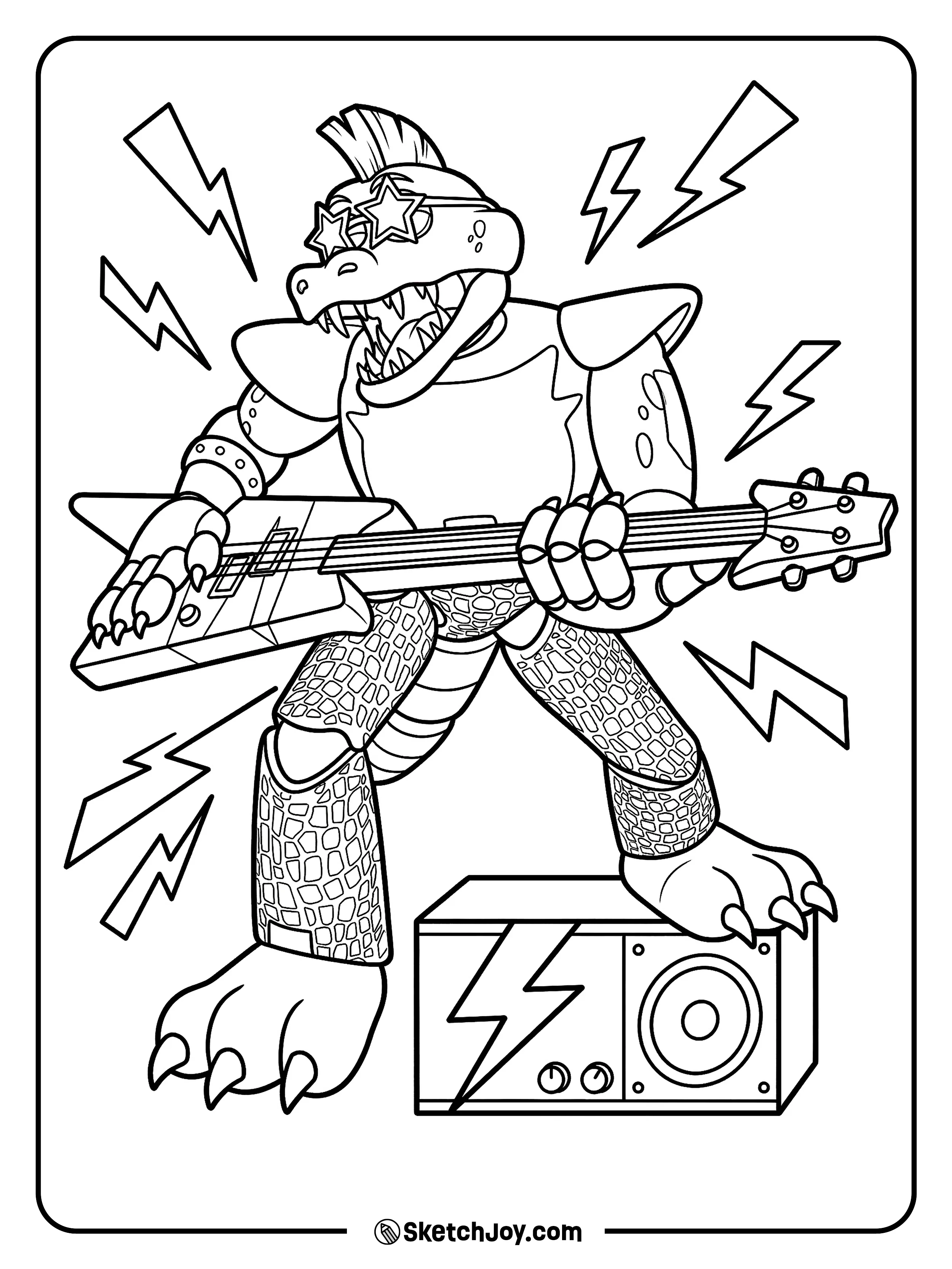 Monty holds his guitar in a strong stage pose.