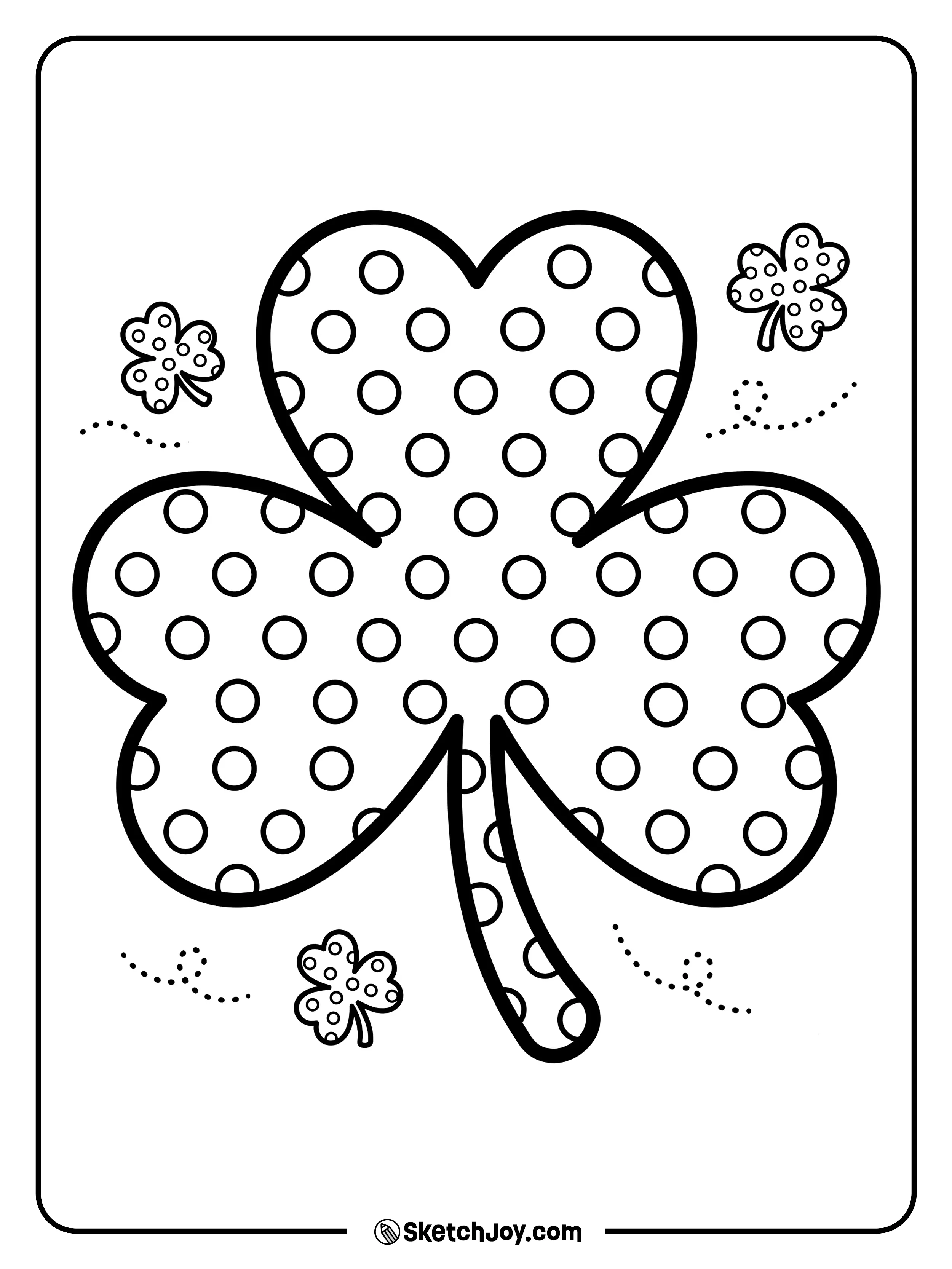 A fun shamrock covered in large, easy-to-color polka dots.
