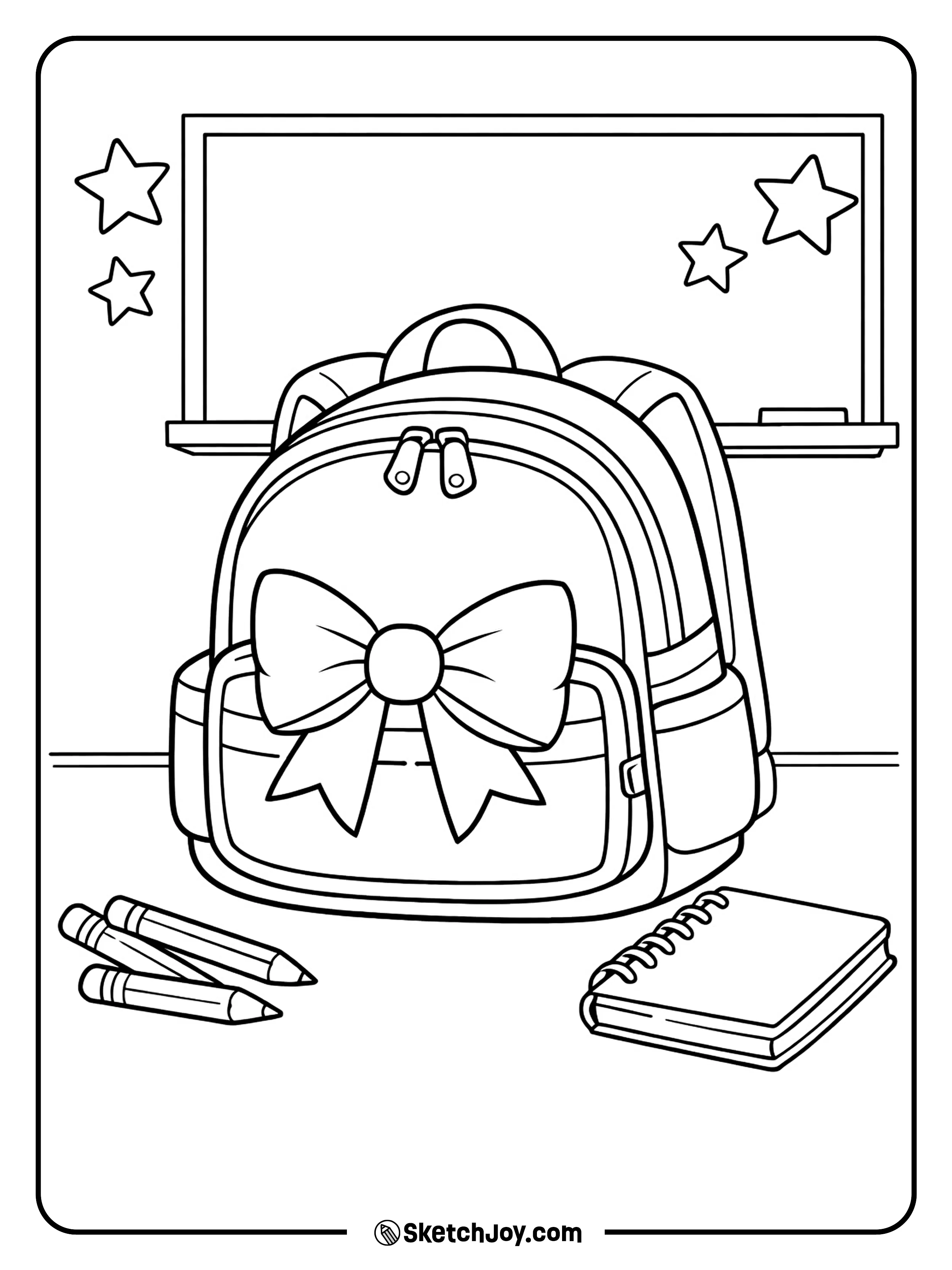 A school bag dressed up with a fun ribbon bow.