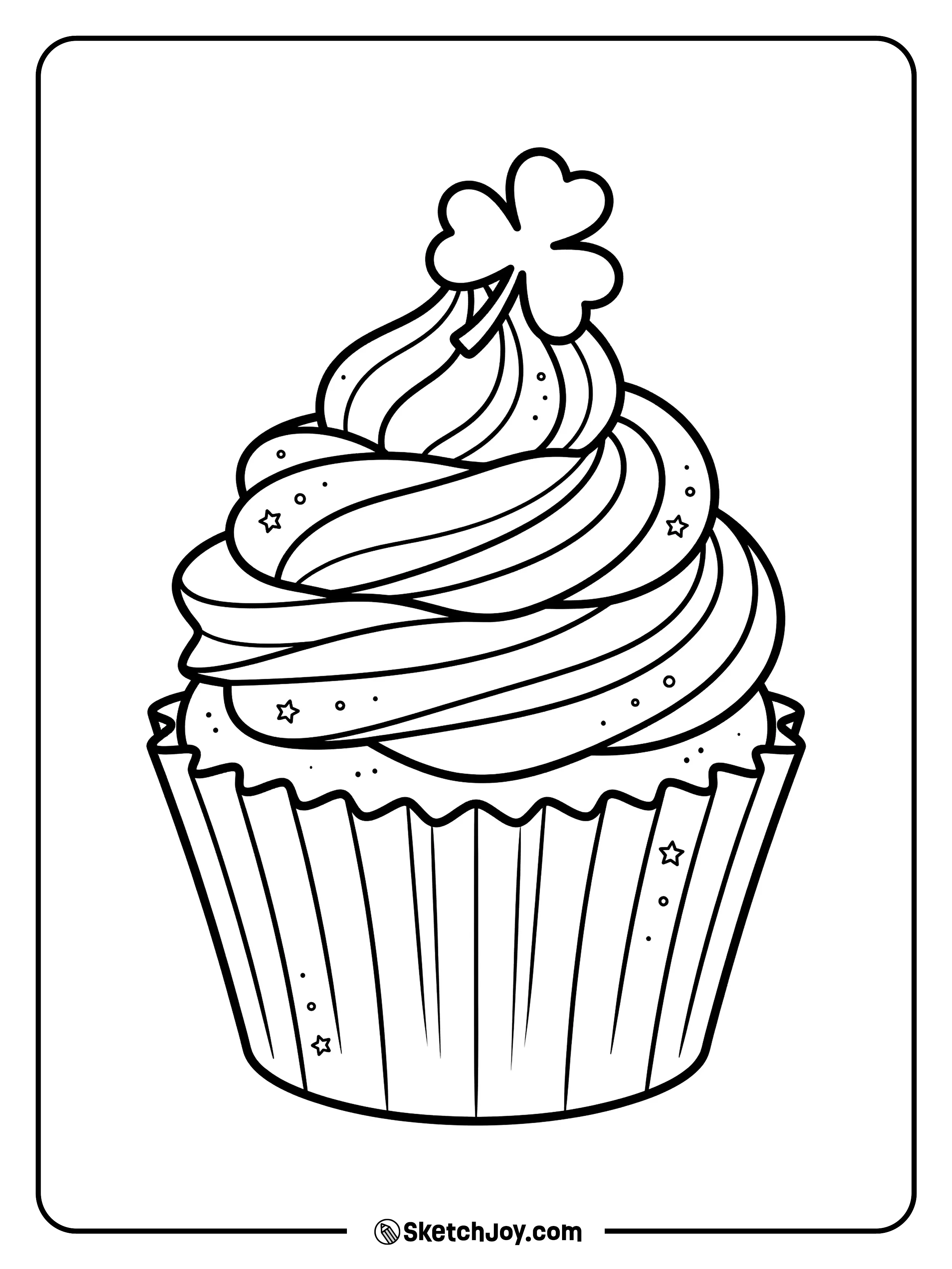 A tasty cupcake with a little shamrock cookie stuck in the frosting.