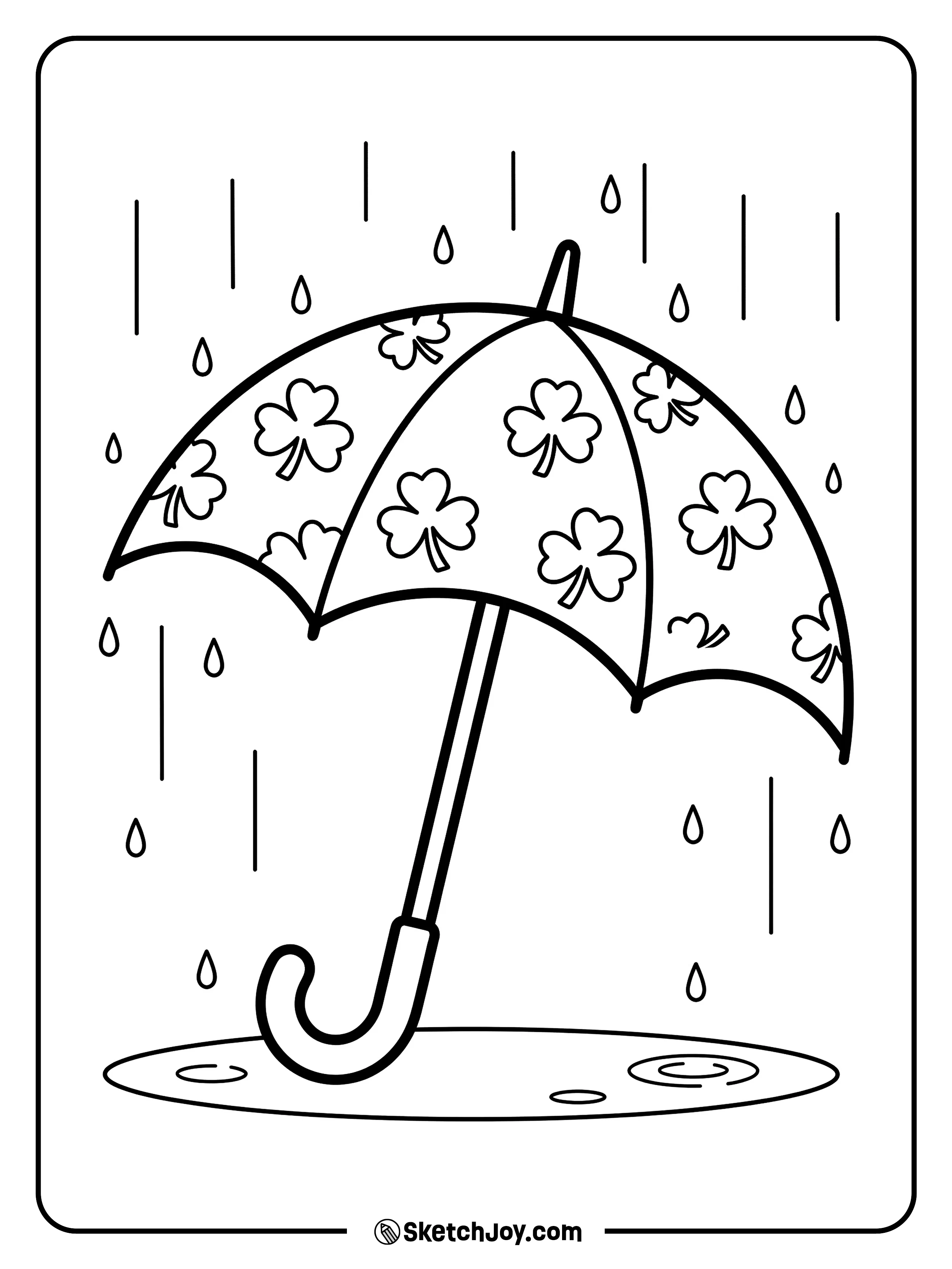 A person holding an umbrella that looks like a giant shamrock leaf.