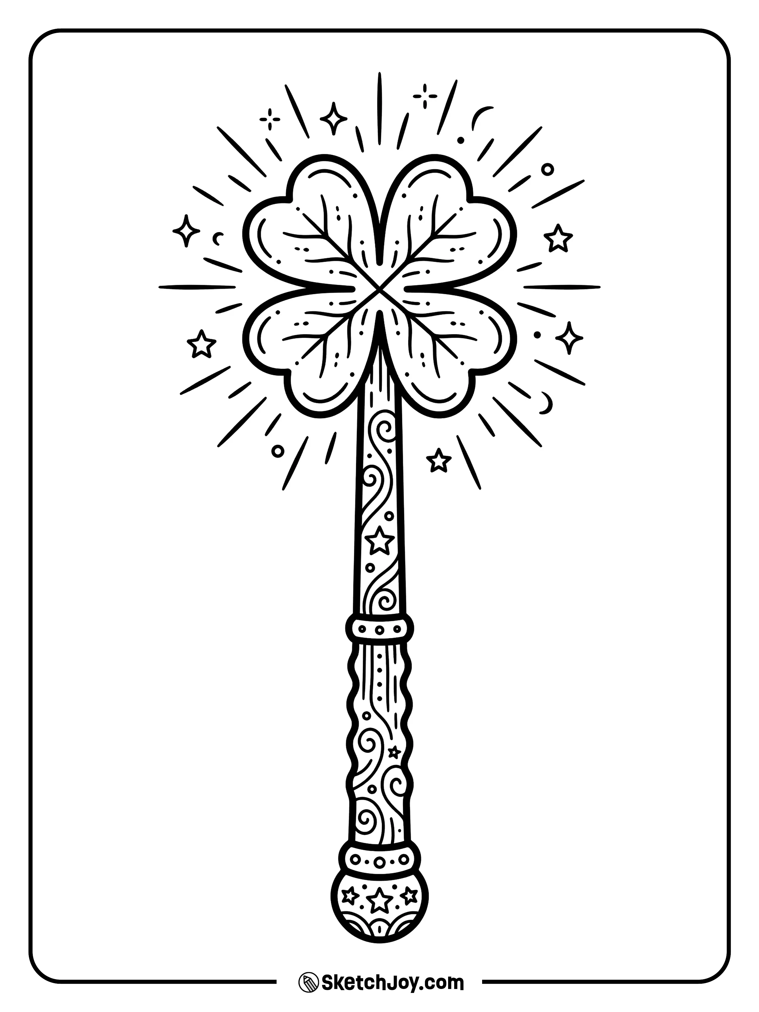 A magic wand with a sparkling shamrock on the very tip.