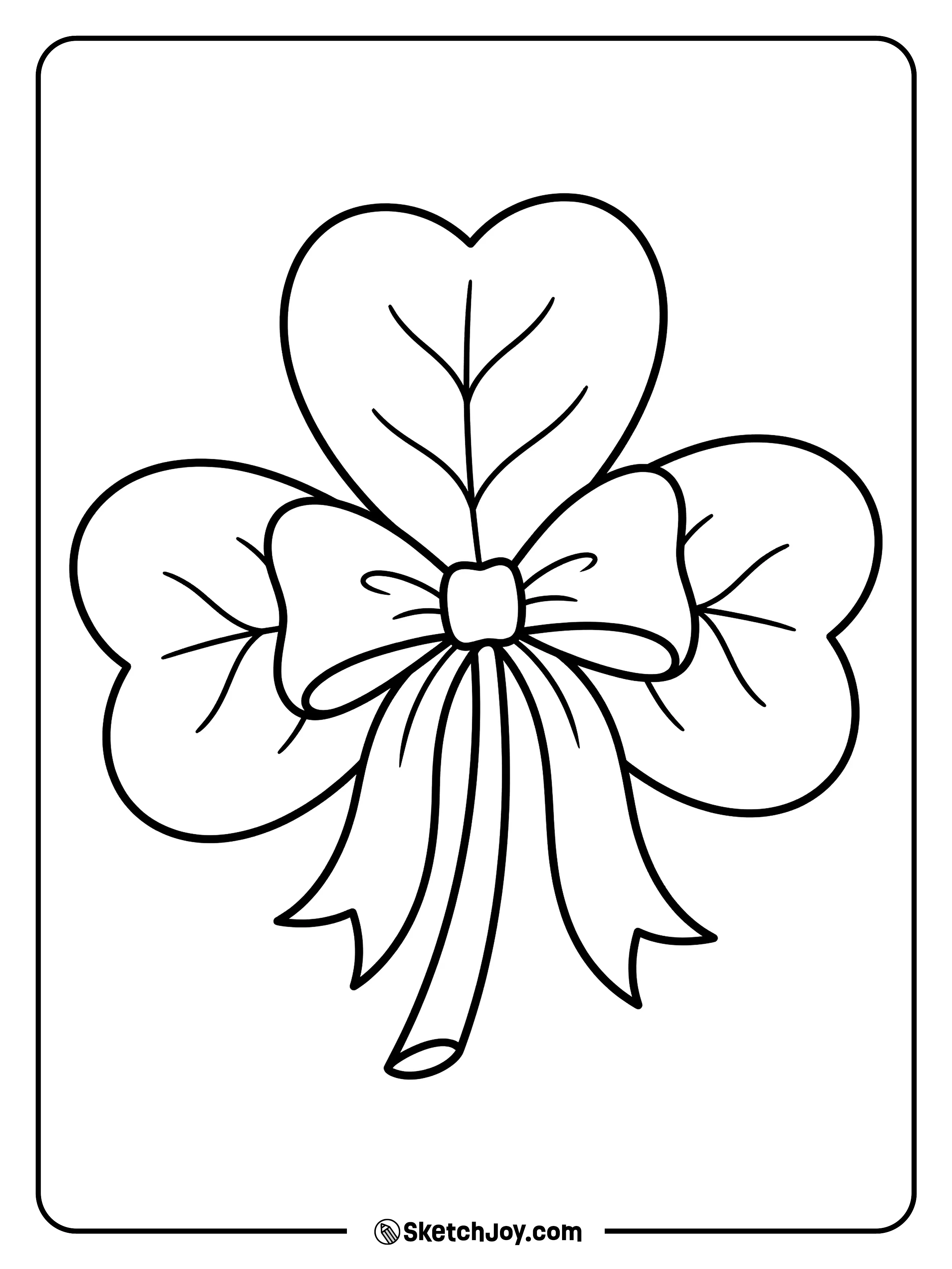 A stylish shamrock wearing a large, pretty ribbon bow on its stem.