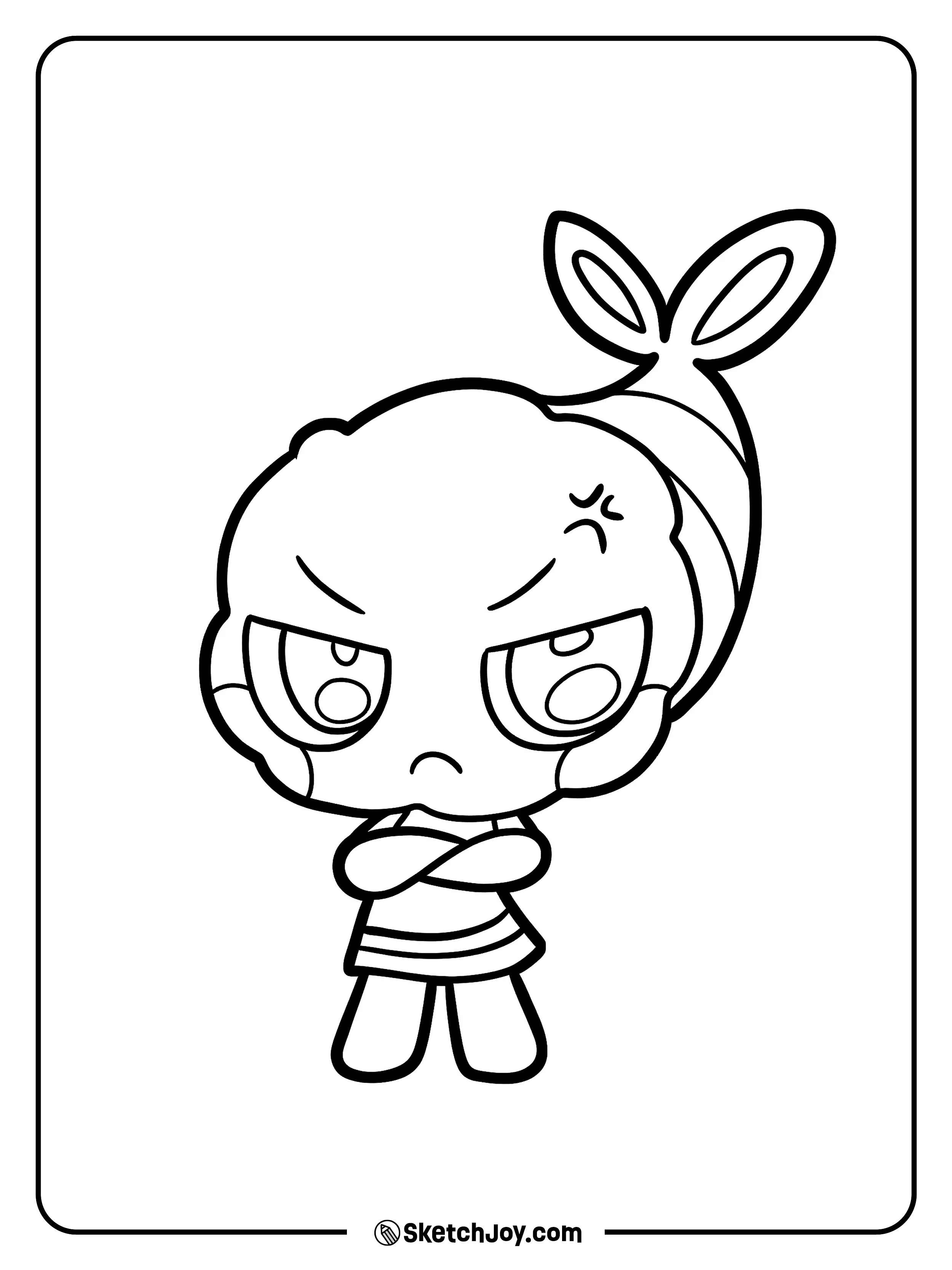 Shrimpo crosses his arms and glares with his classic grumpy face.