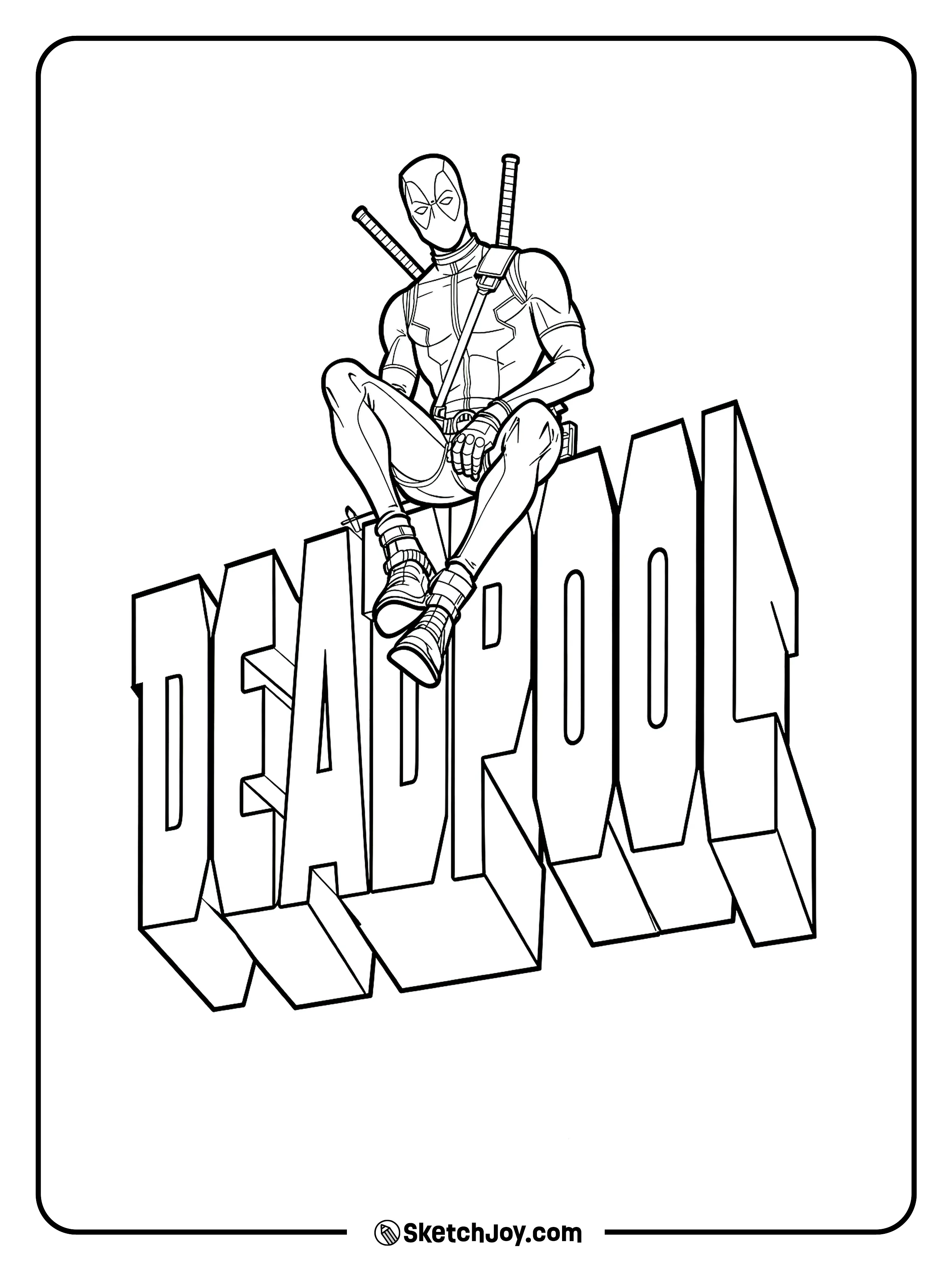 A calm pose above a big name design.