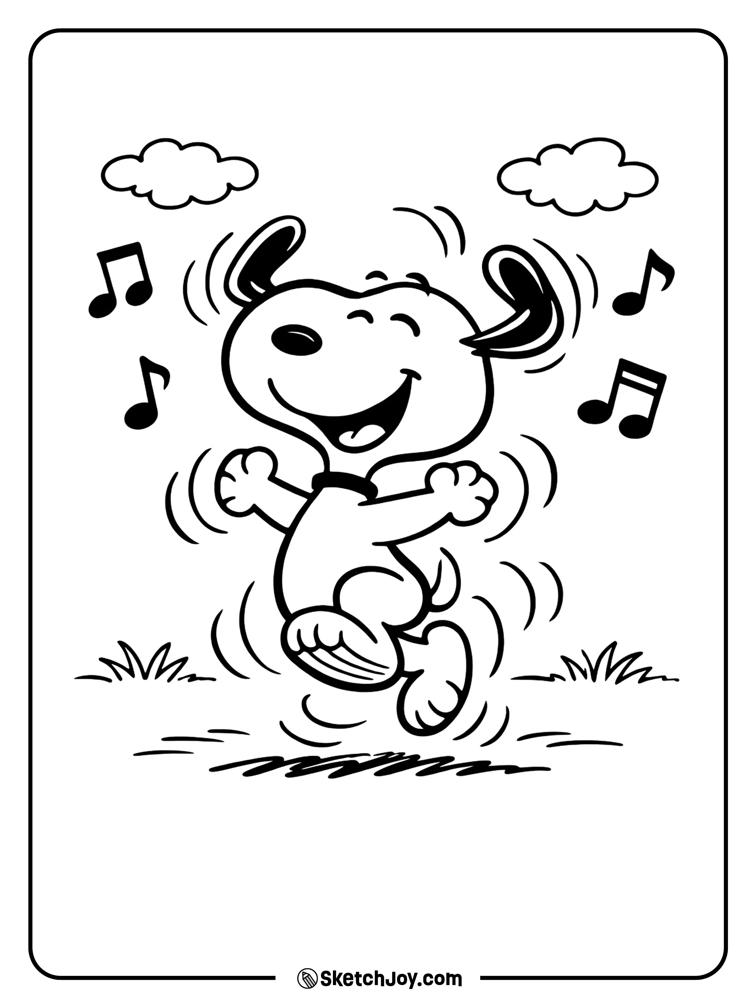Snoopy dances with pure joy in his classic silly style.