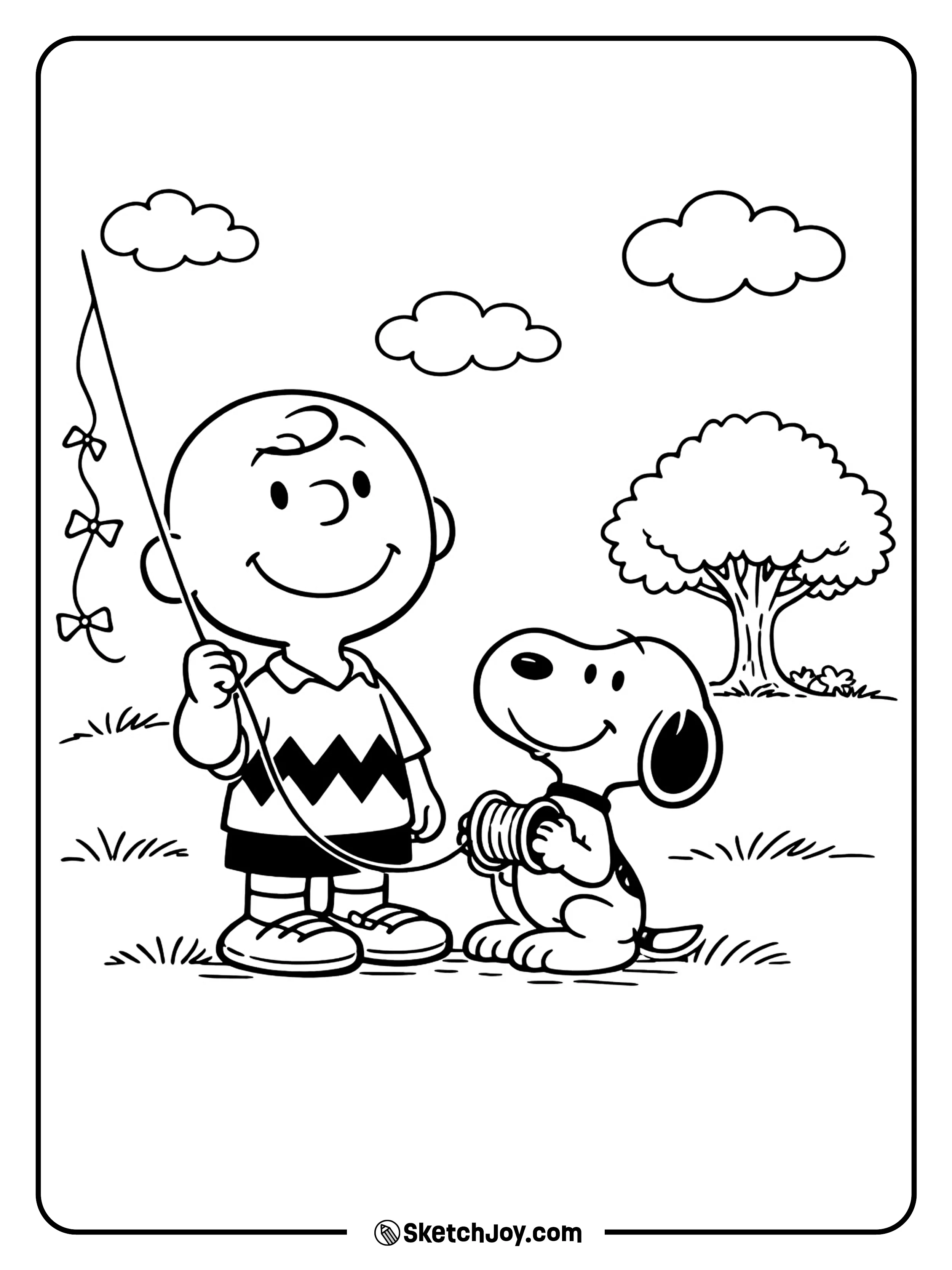 Snoopy and Charlie Brown share a fun kite day together.