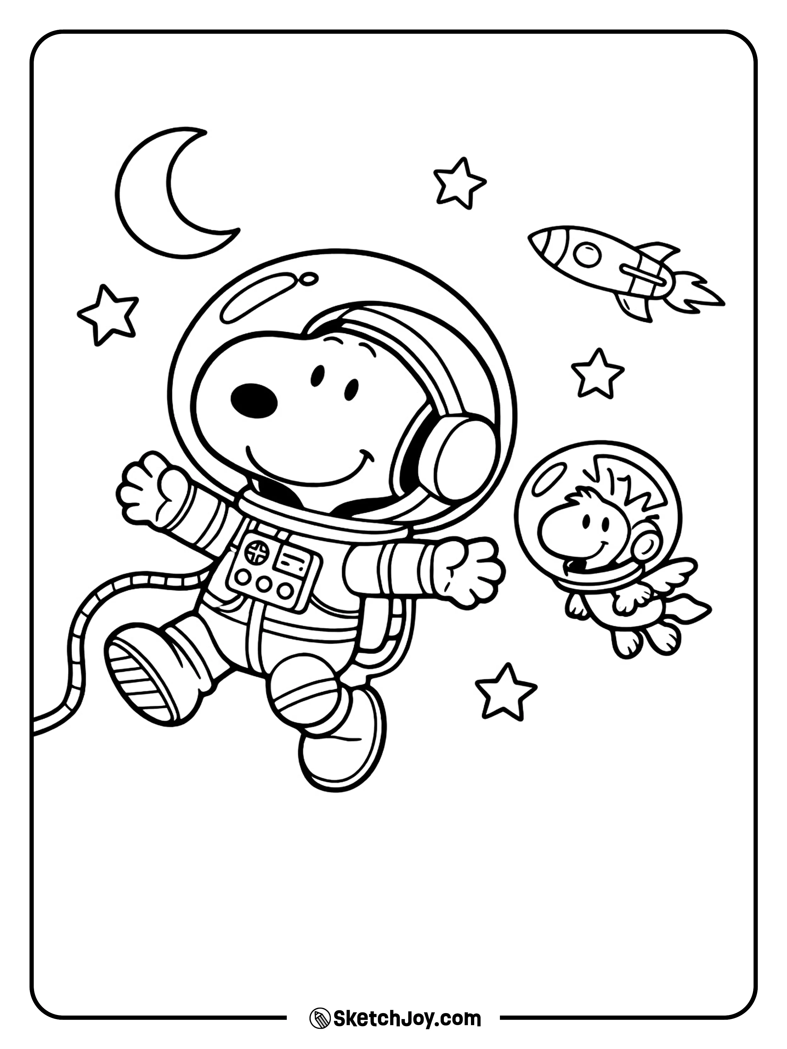 Snoopy and Woodstock float through space on a fun little trip.