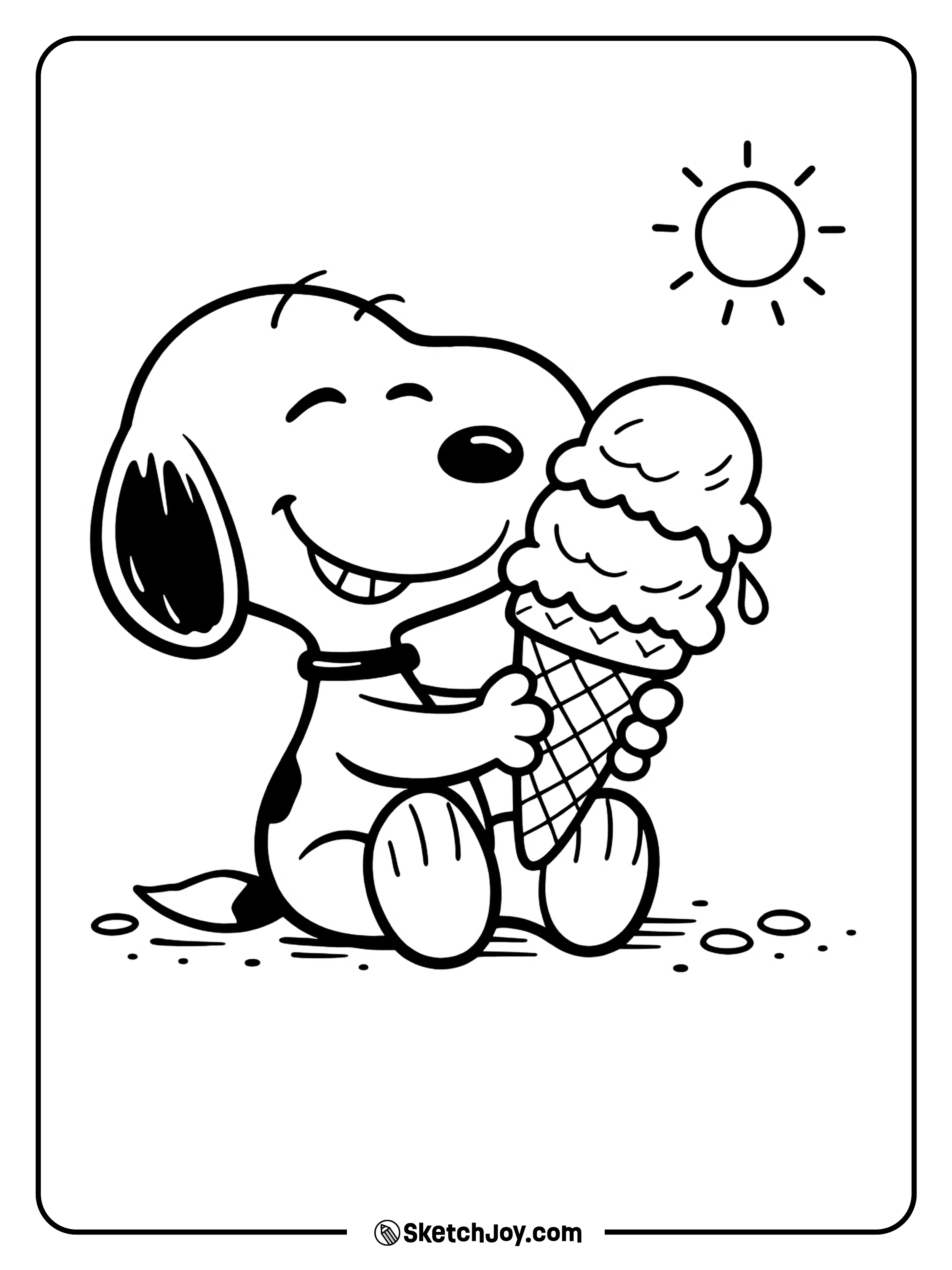 Snoopy holds a big ice cream cone and looks extra happy.