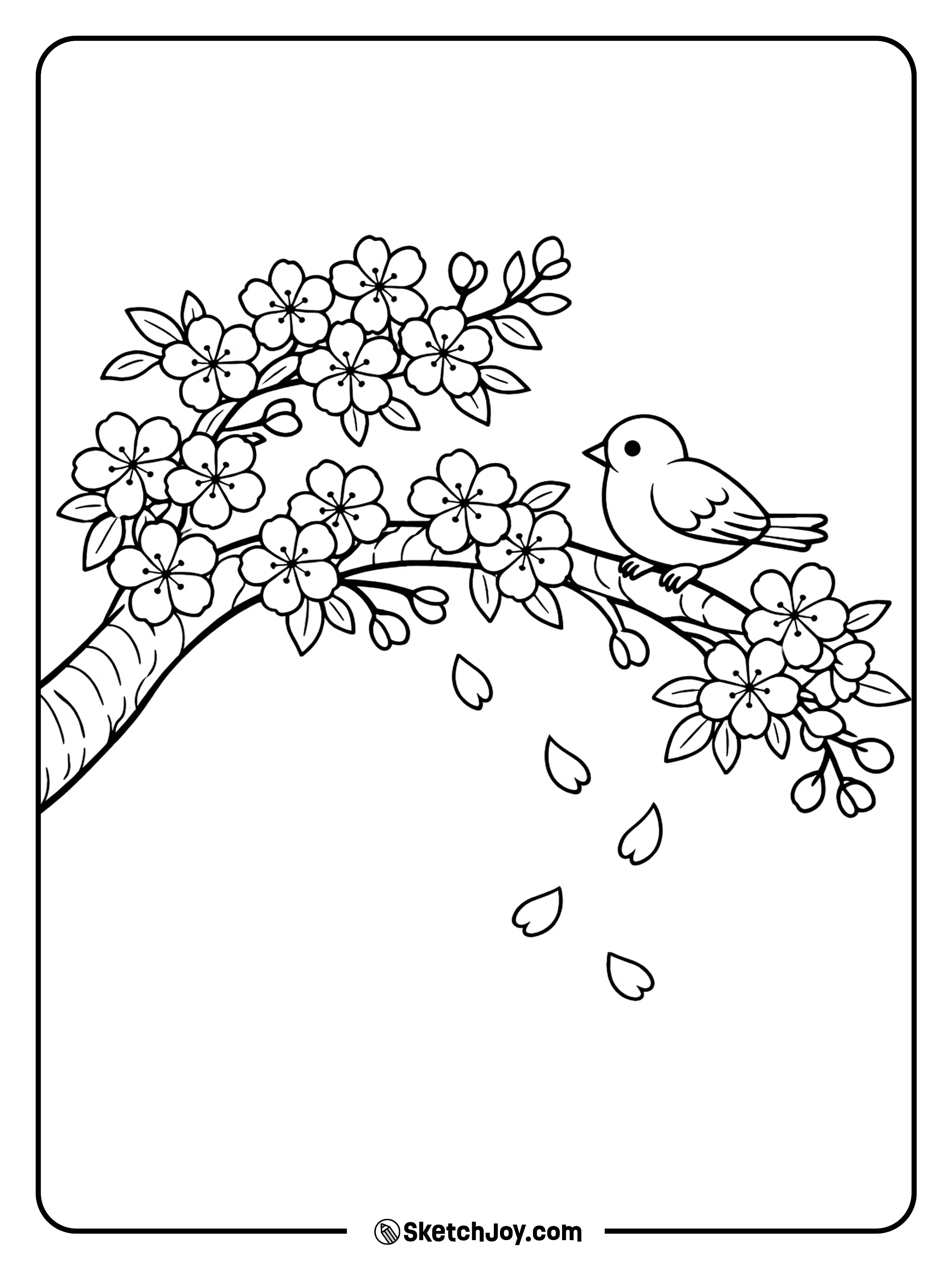 A branch of blossoms fills the page with soft spring charm.