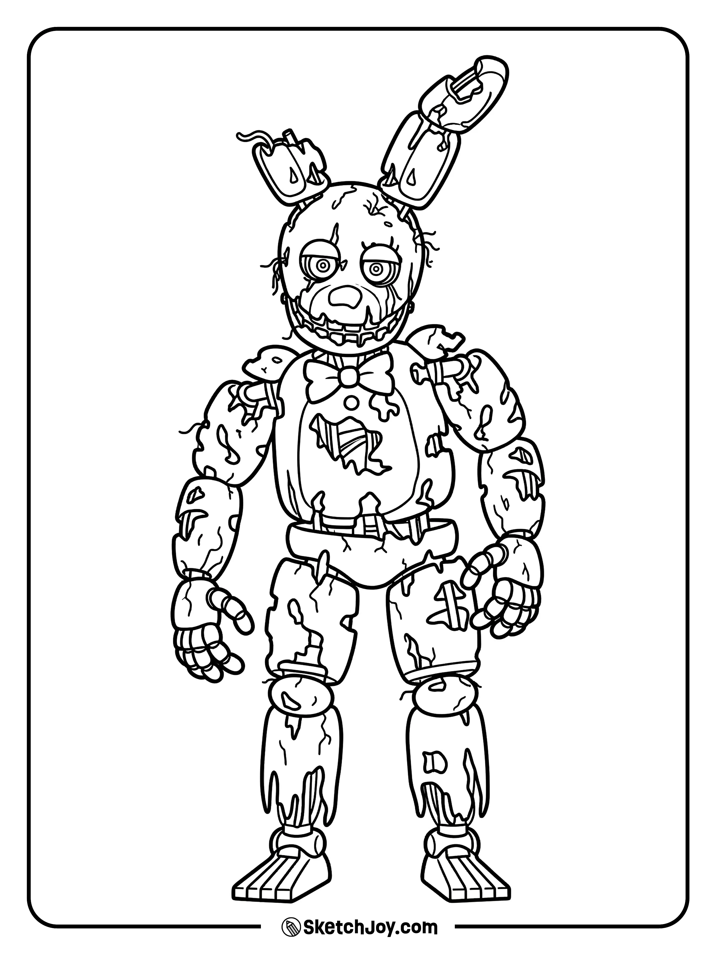 Springtrap stands with torn ears and a creepy grin.