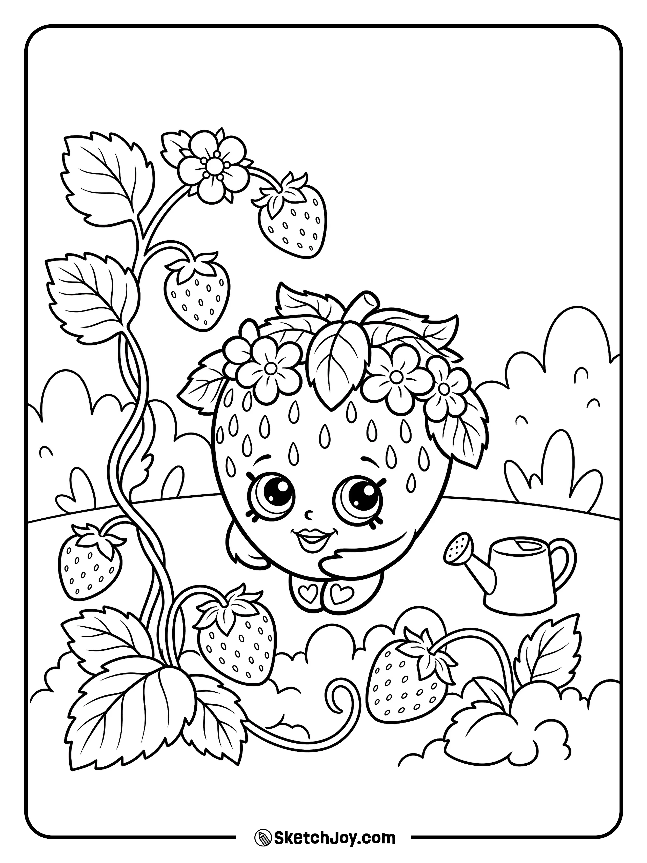 Strawberry Kiss stands in a small berry garden with a sweet smile.