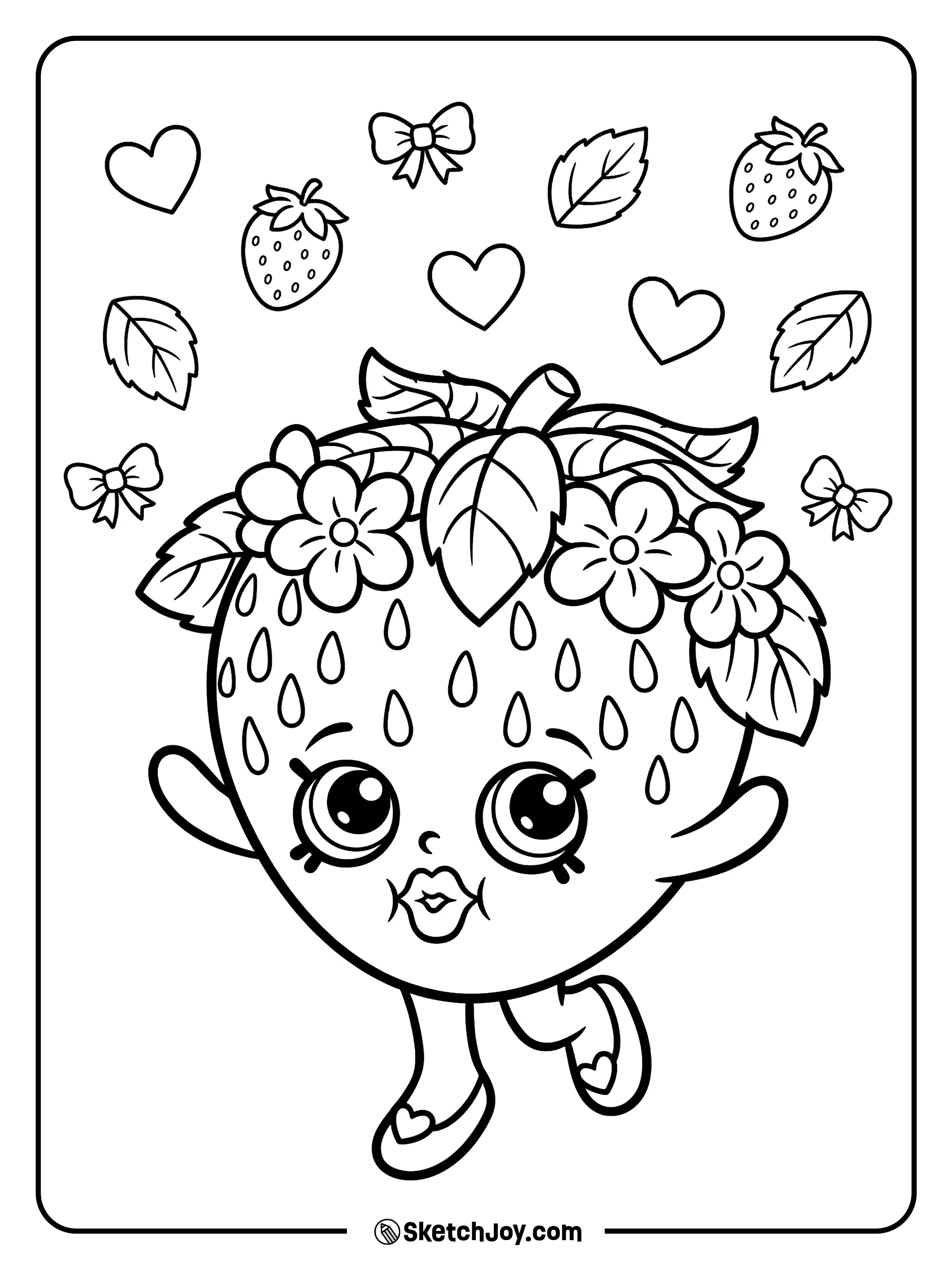 Strawberry Kiss poses with cute berries and hearts around her.