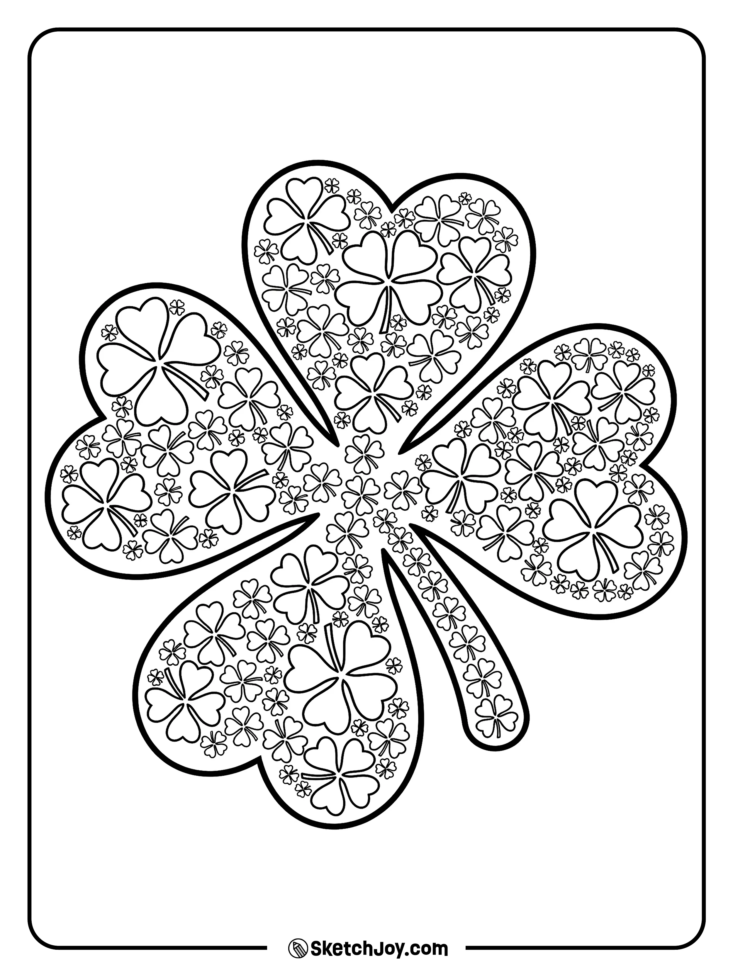A giant four-leaf clover is beautifully filled with a pattern of shamrocks.