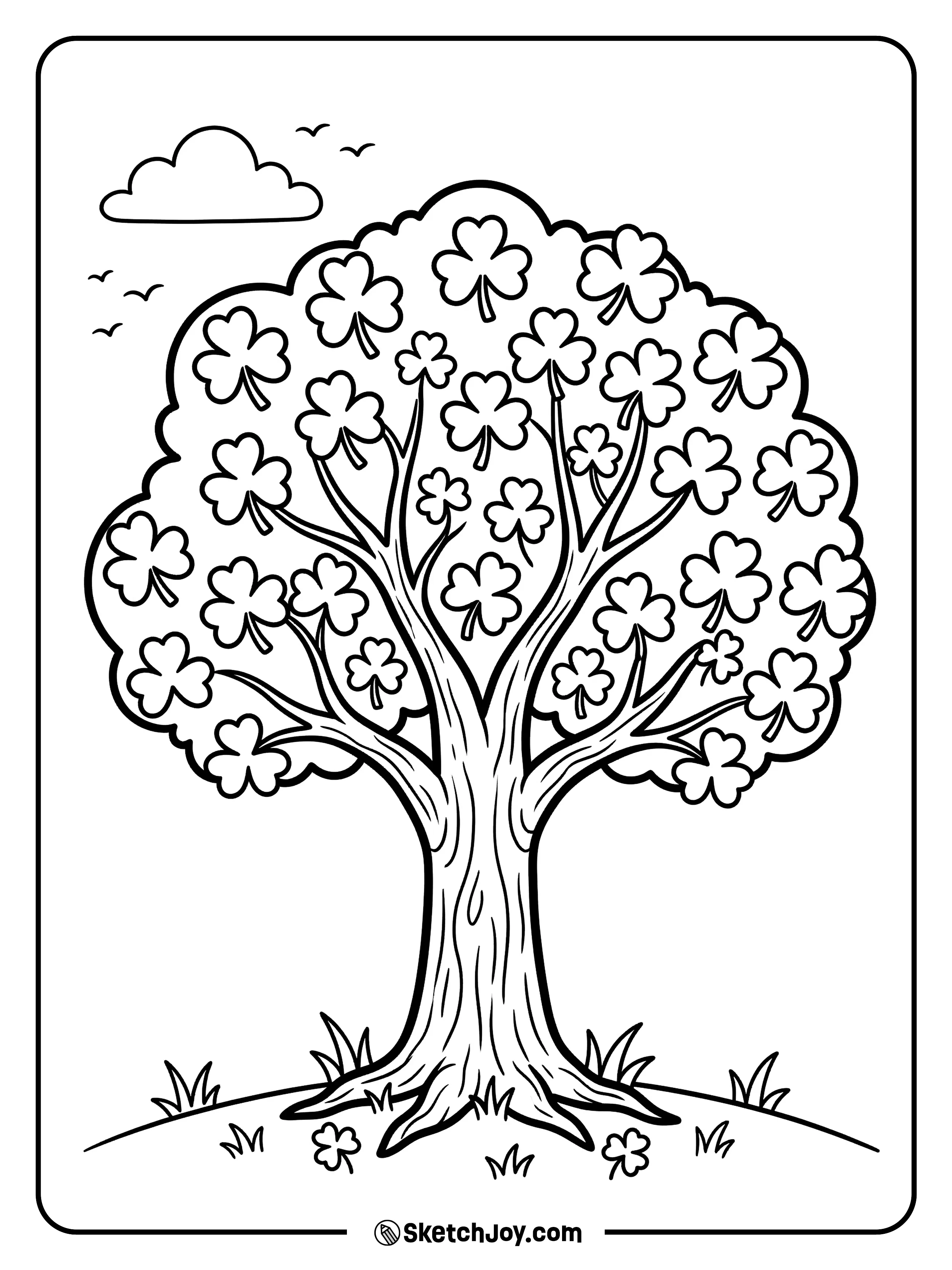 A whimsical tree where all the leaves are actually tiny shamrocks.