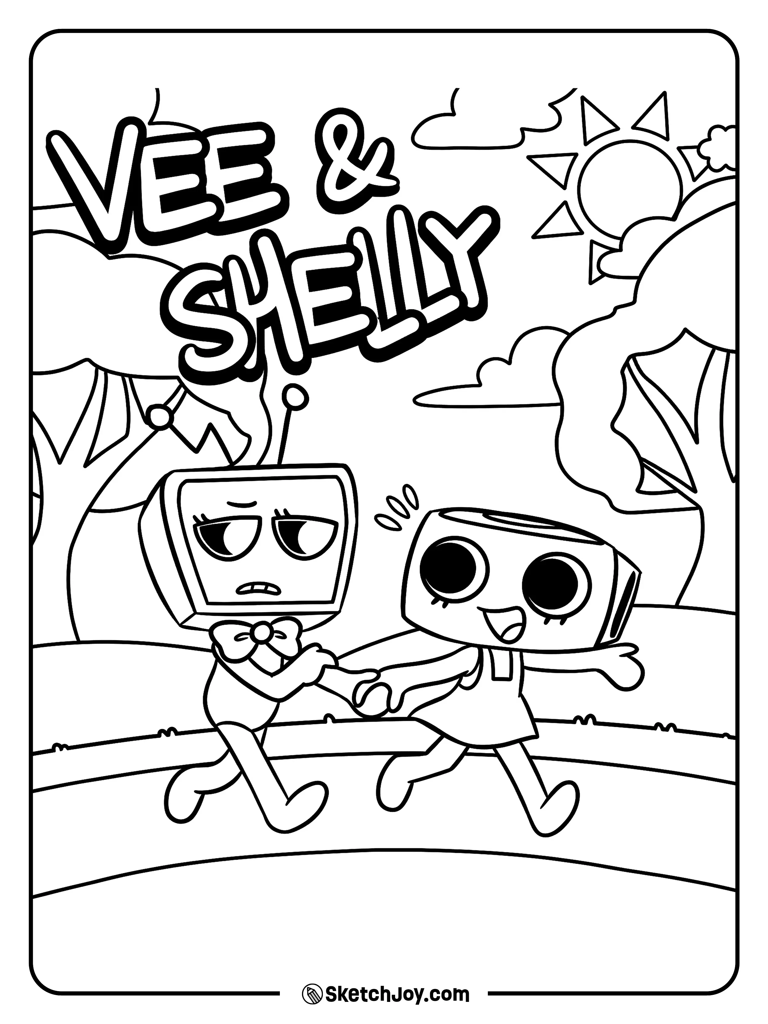 Vee and Shelly walk hand in hand on a bright happy day.
