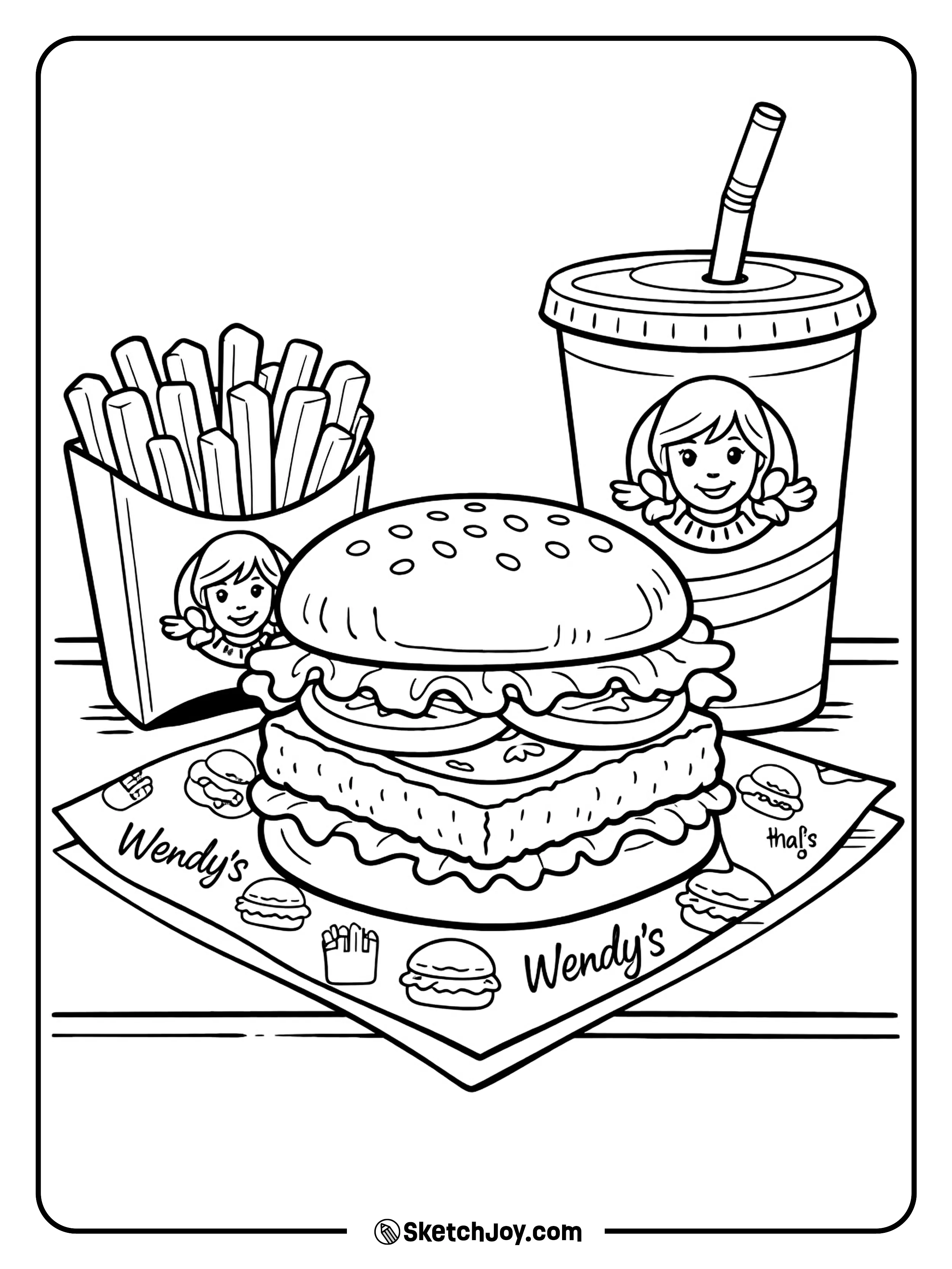 A famous square patty burger meal shown in a fun restaurant style.