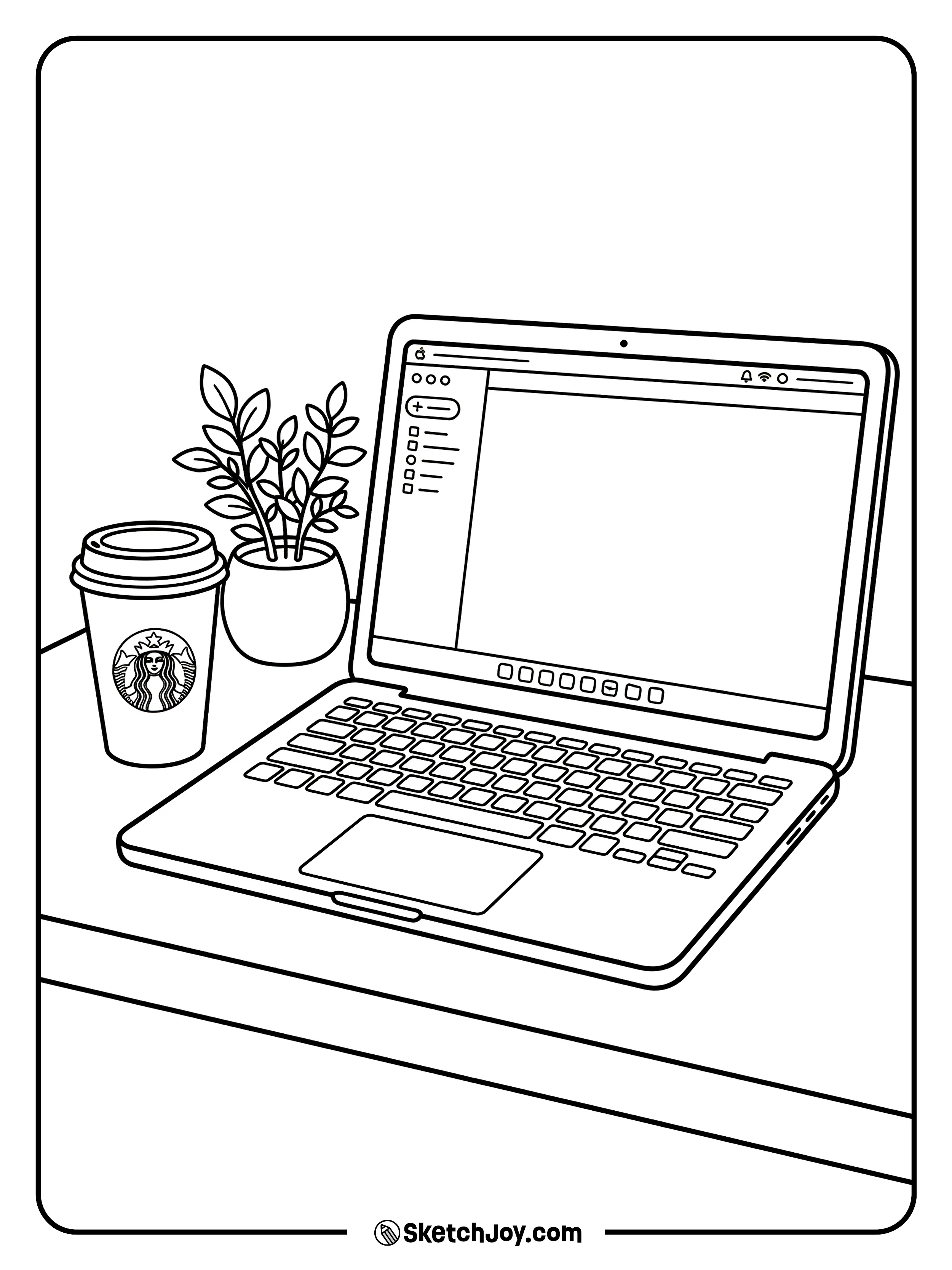 A coffee cup sitting next to an open laptop on a desk.