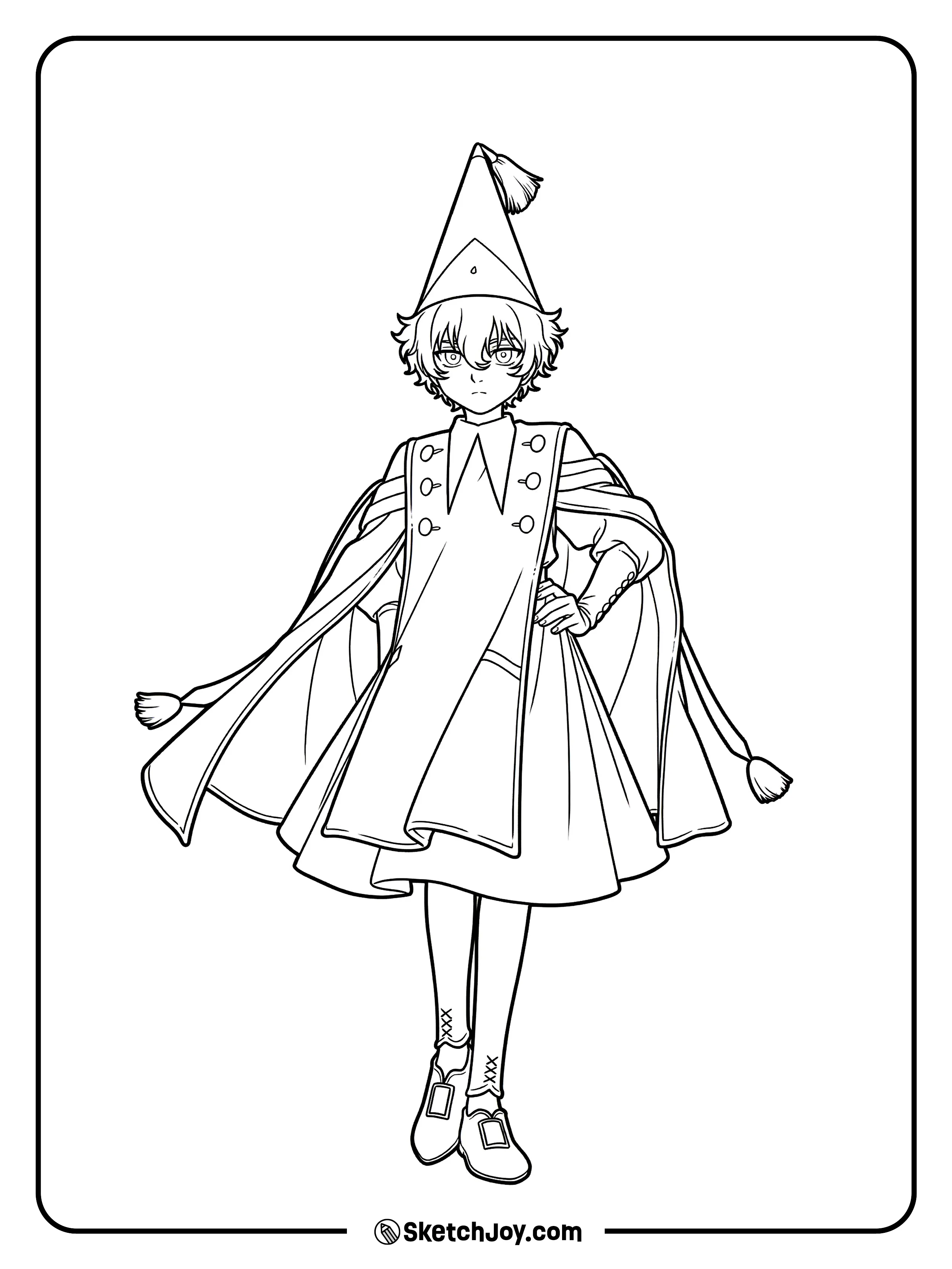 Agott stands tall with a serious face and a proud witch pose.