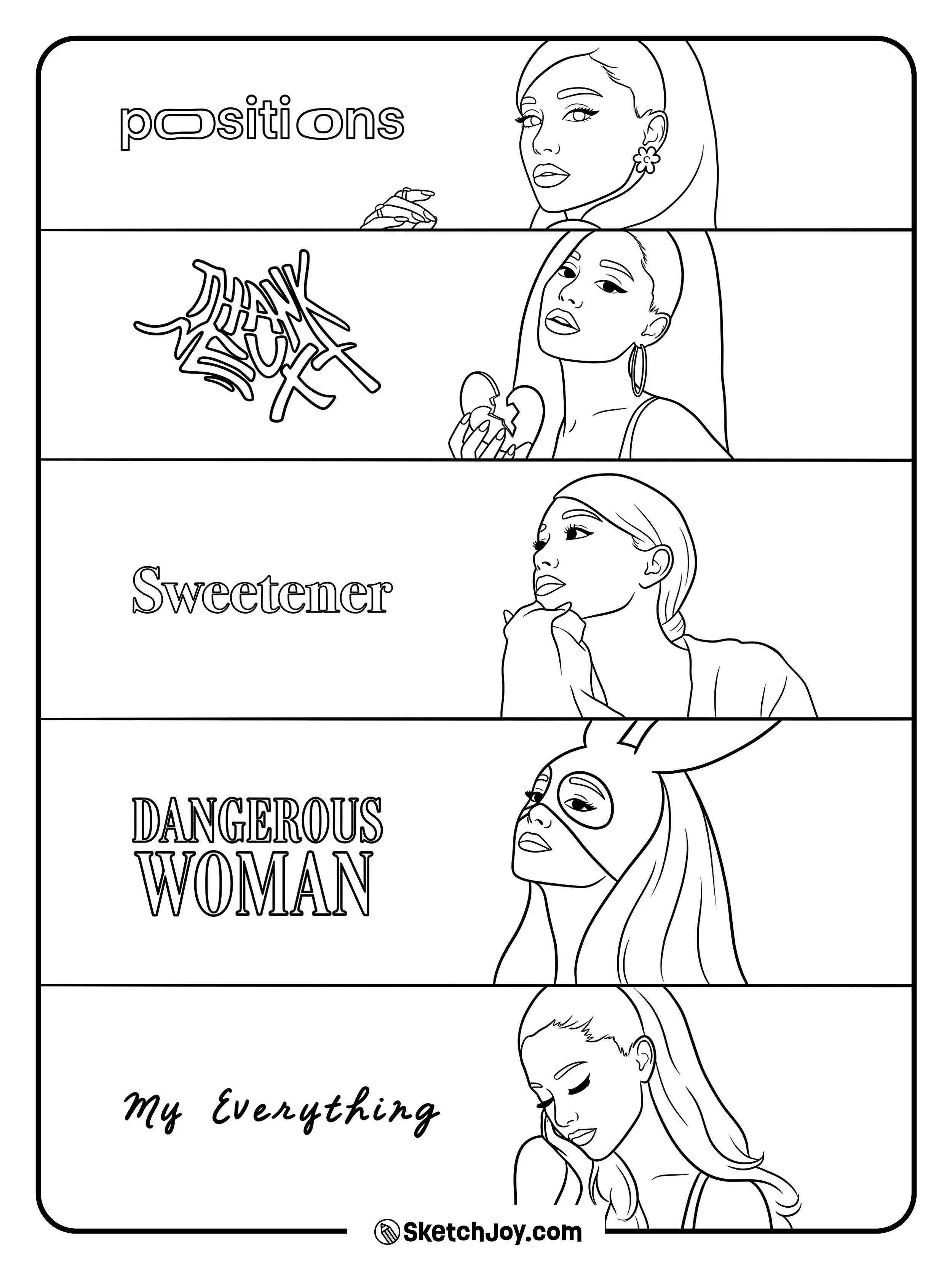 A tall poster design with different album-inspired looks in clean sections.