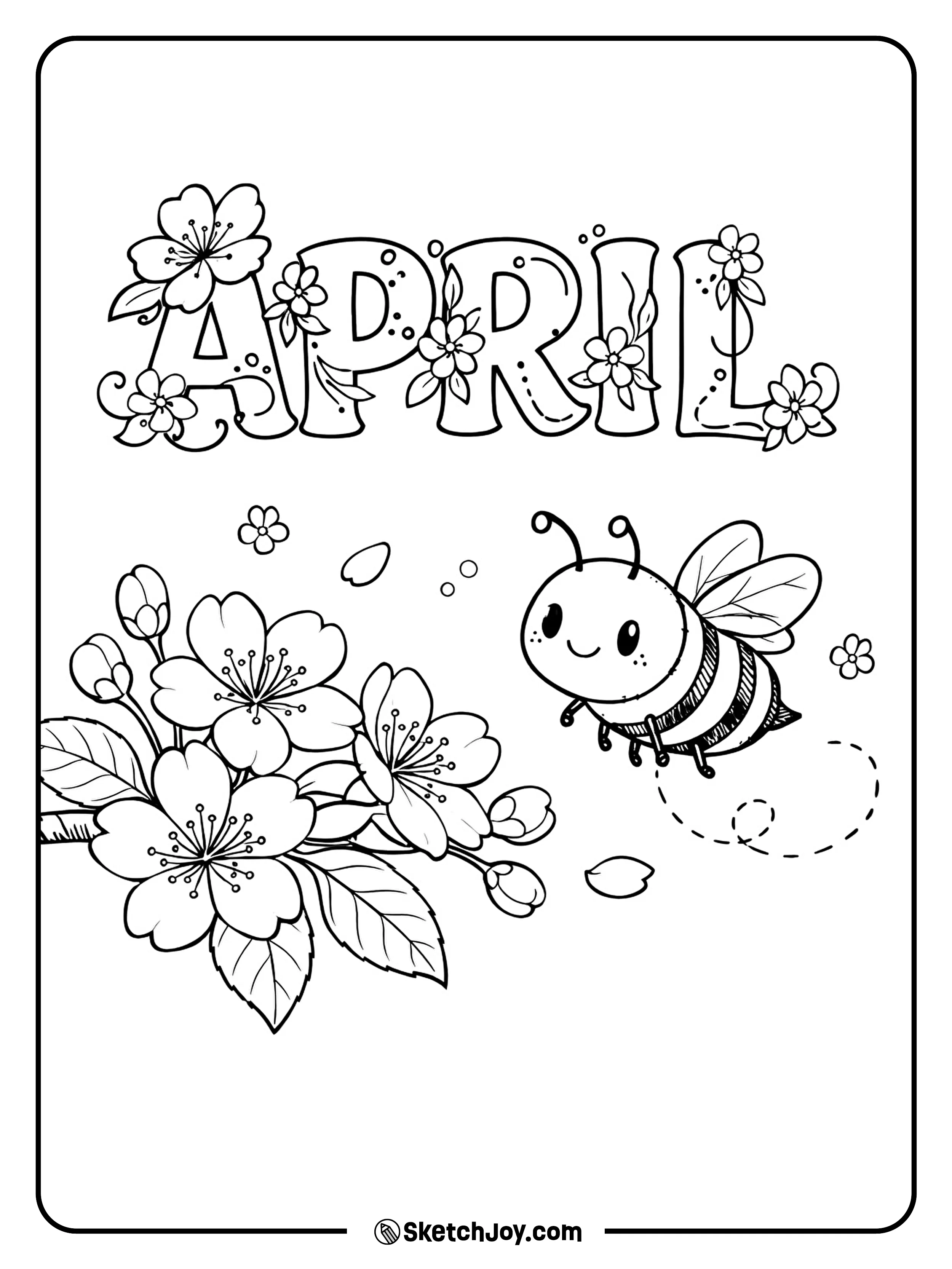 A busy bee flies around fresh spring blossoms.