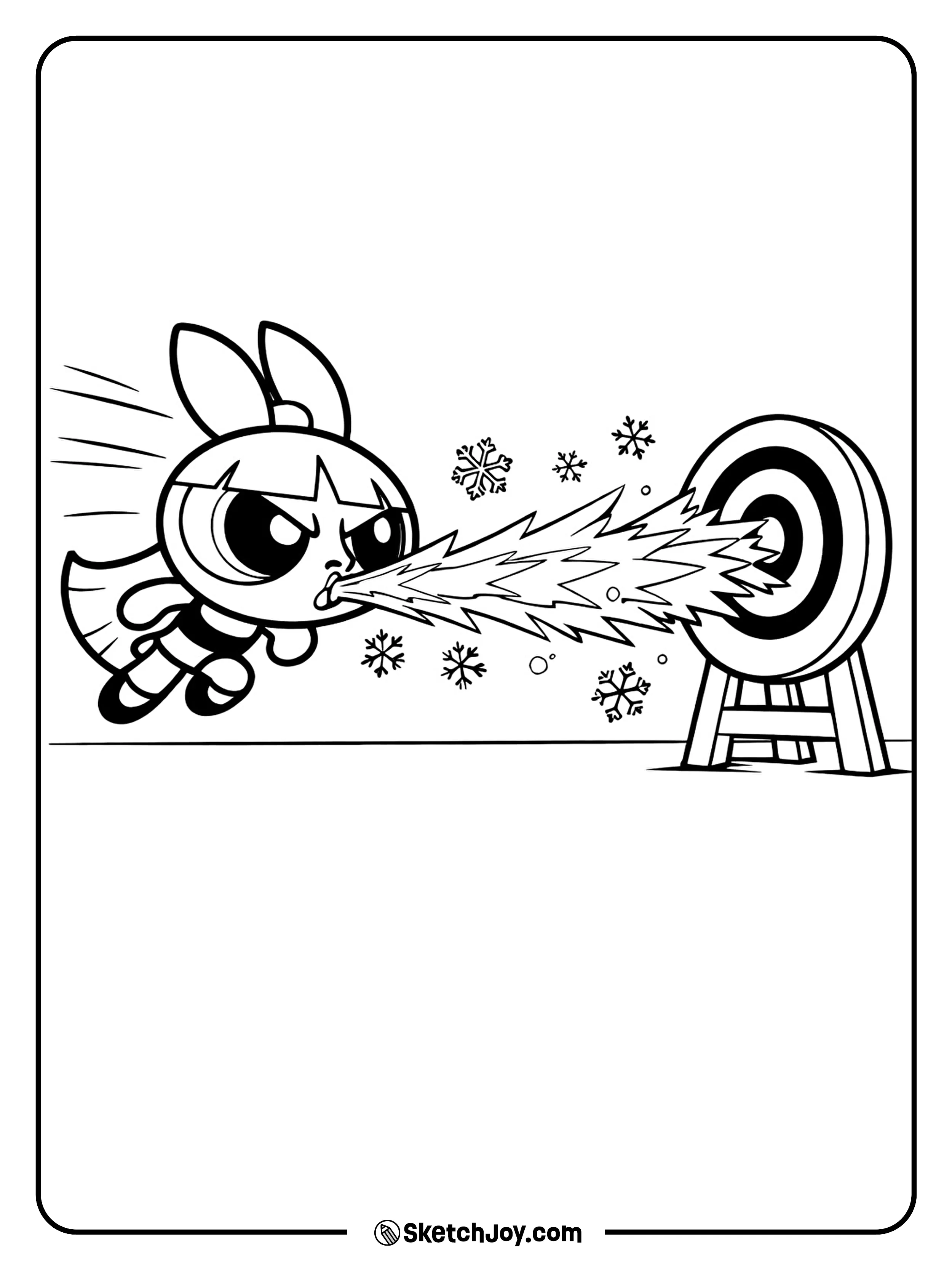 Blossom uses her icy breath in a cool action pose.