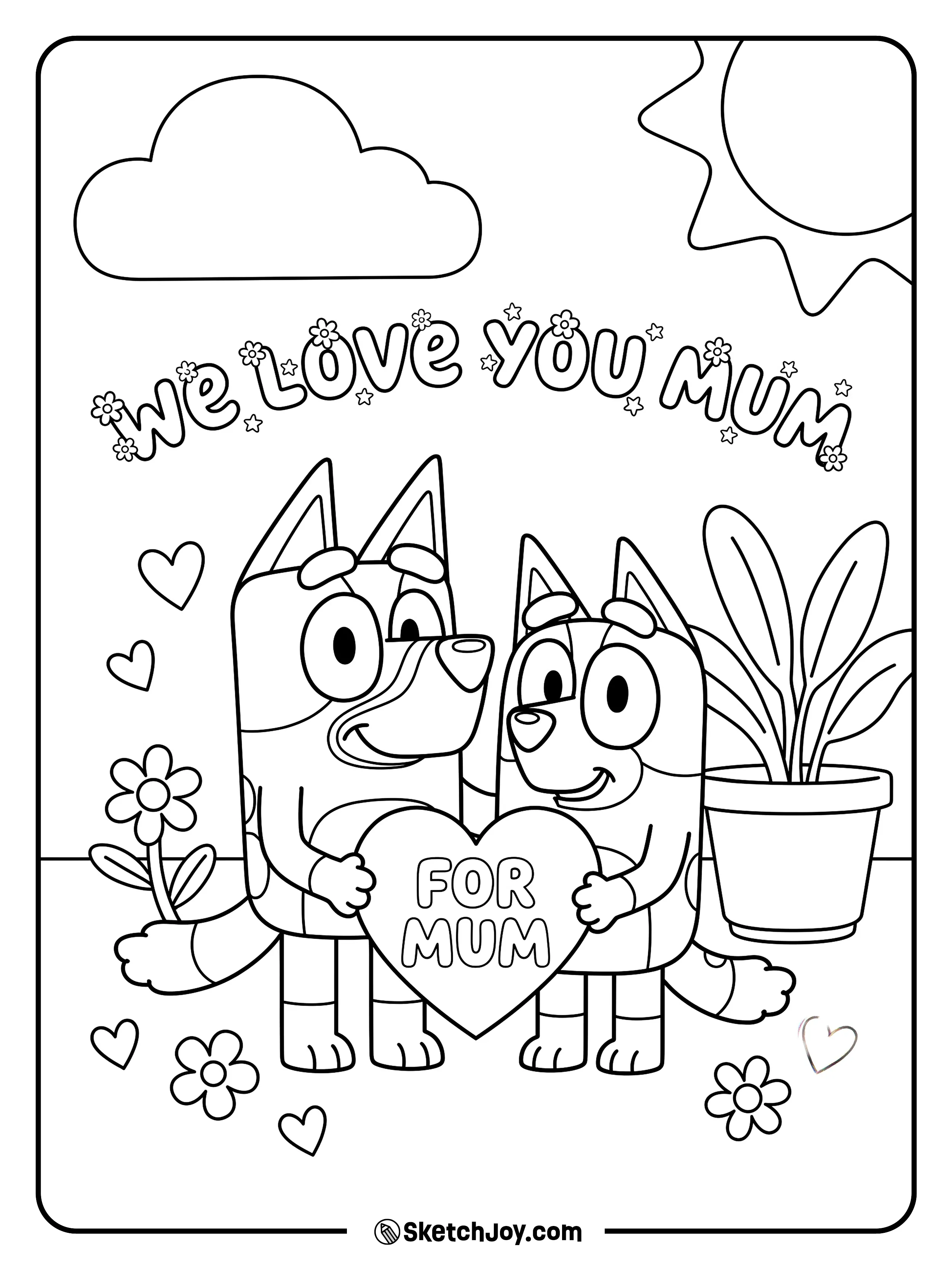 Bluey and Bingo hold a big heart for Mum together.