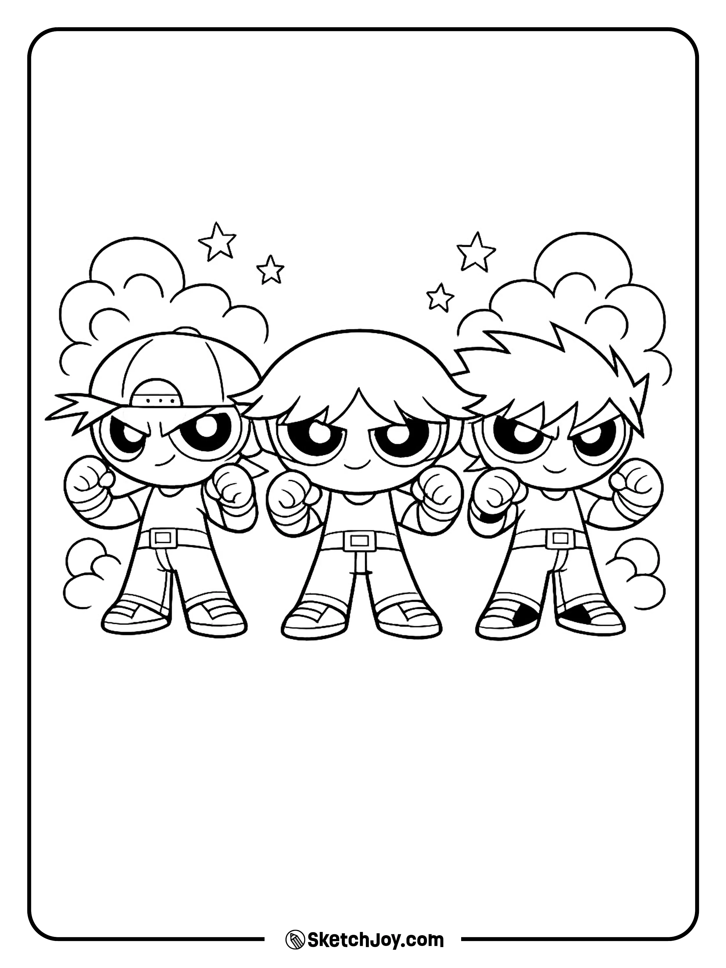 The Rowdyruff Boys stand together with wild energy.