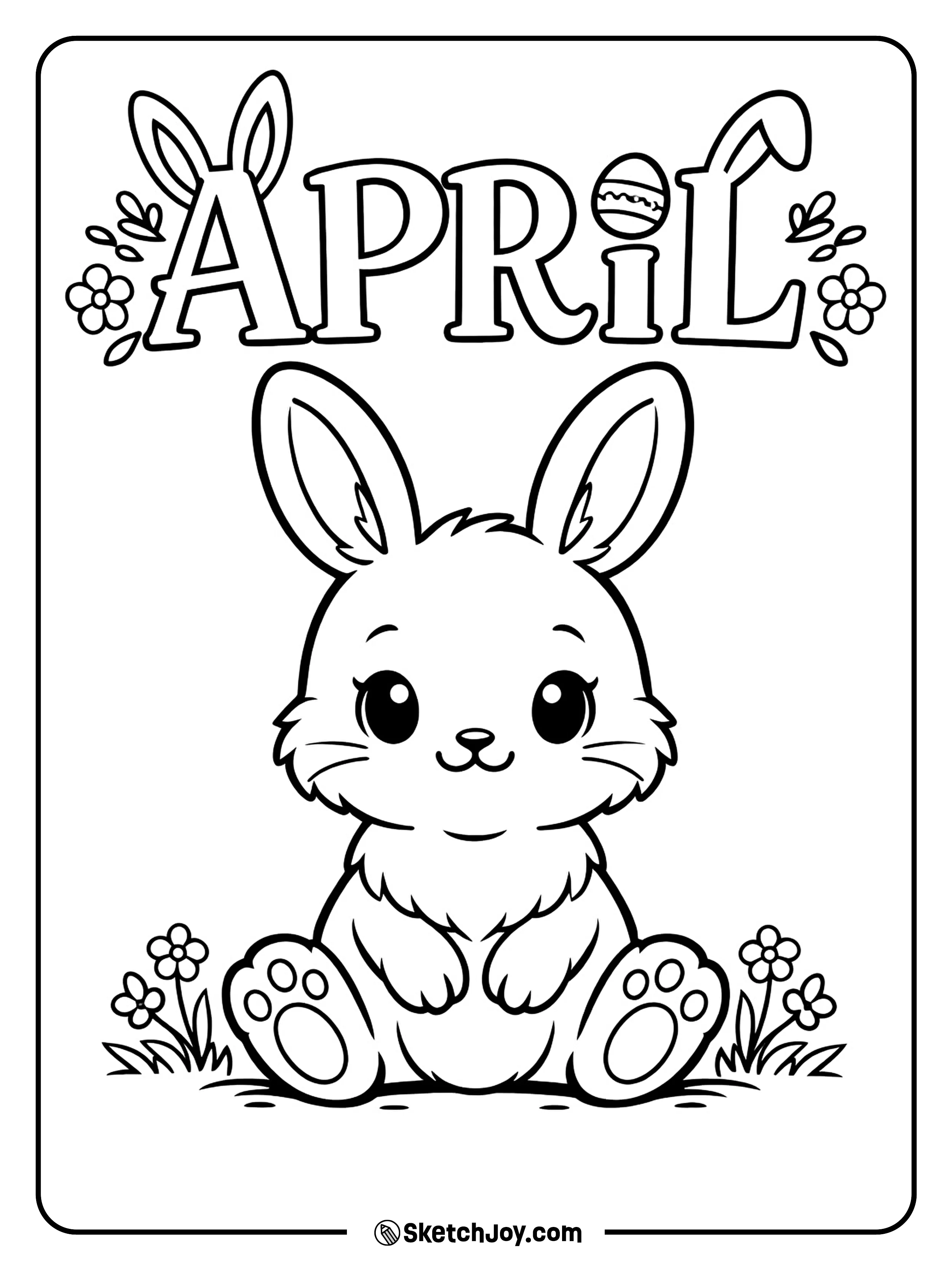 A classic bunny pose sits under the word APRIL.