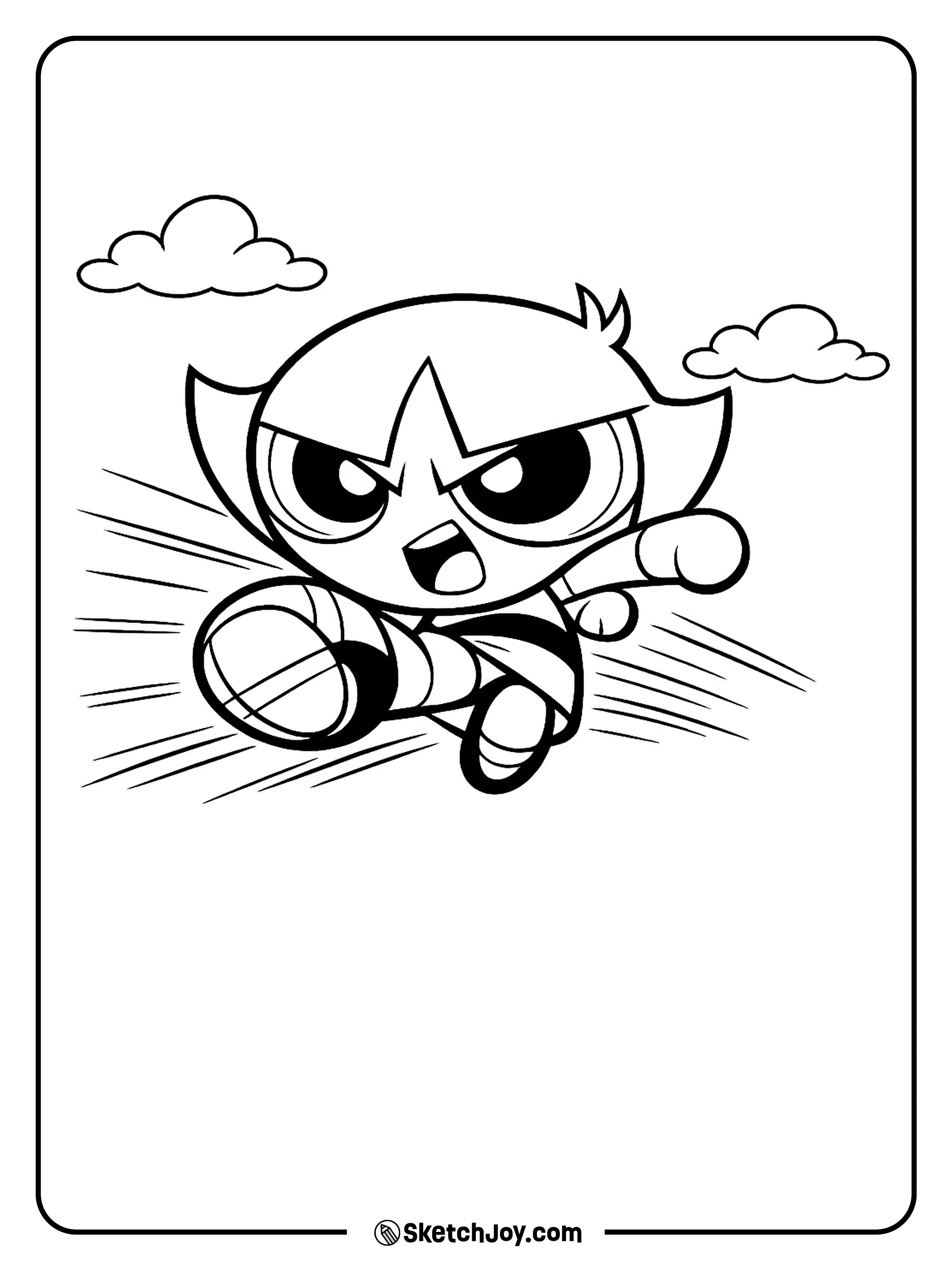 Buttercup flies fast with a strong kick pose.