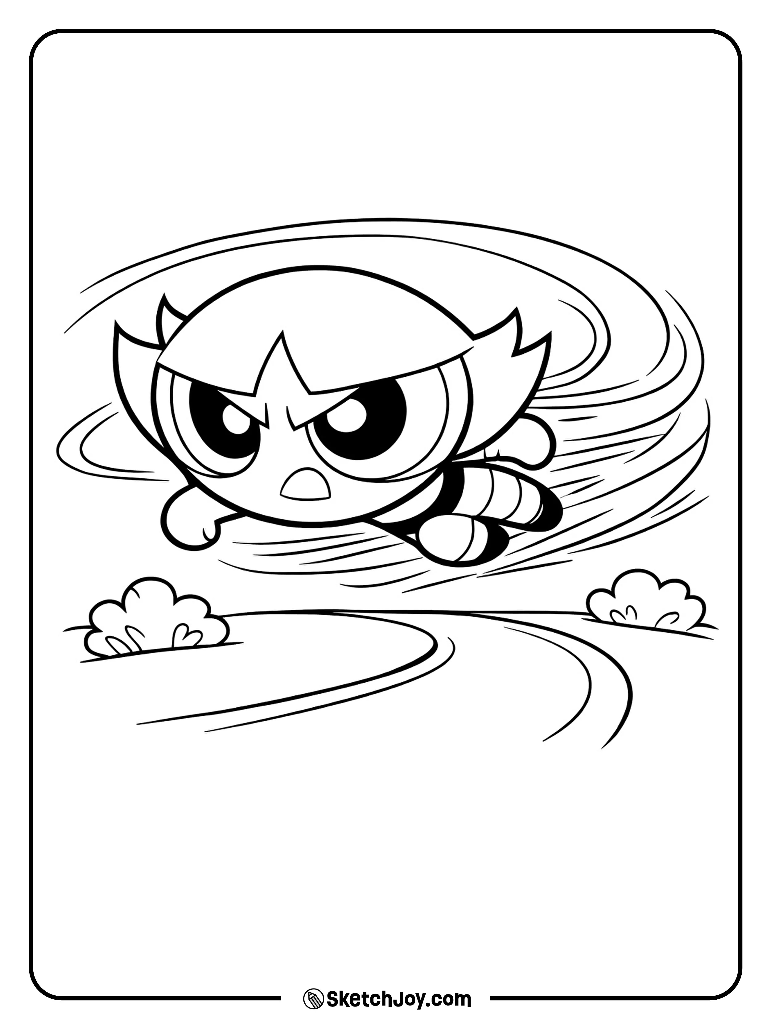 Buttercup speeds low over the ground in a fast action pose.