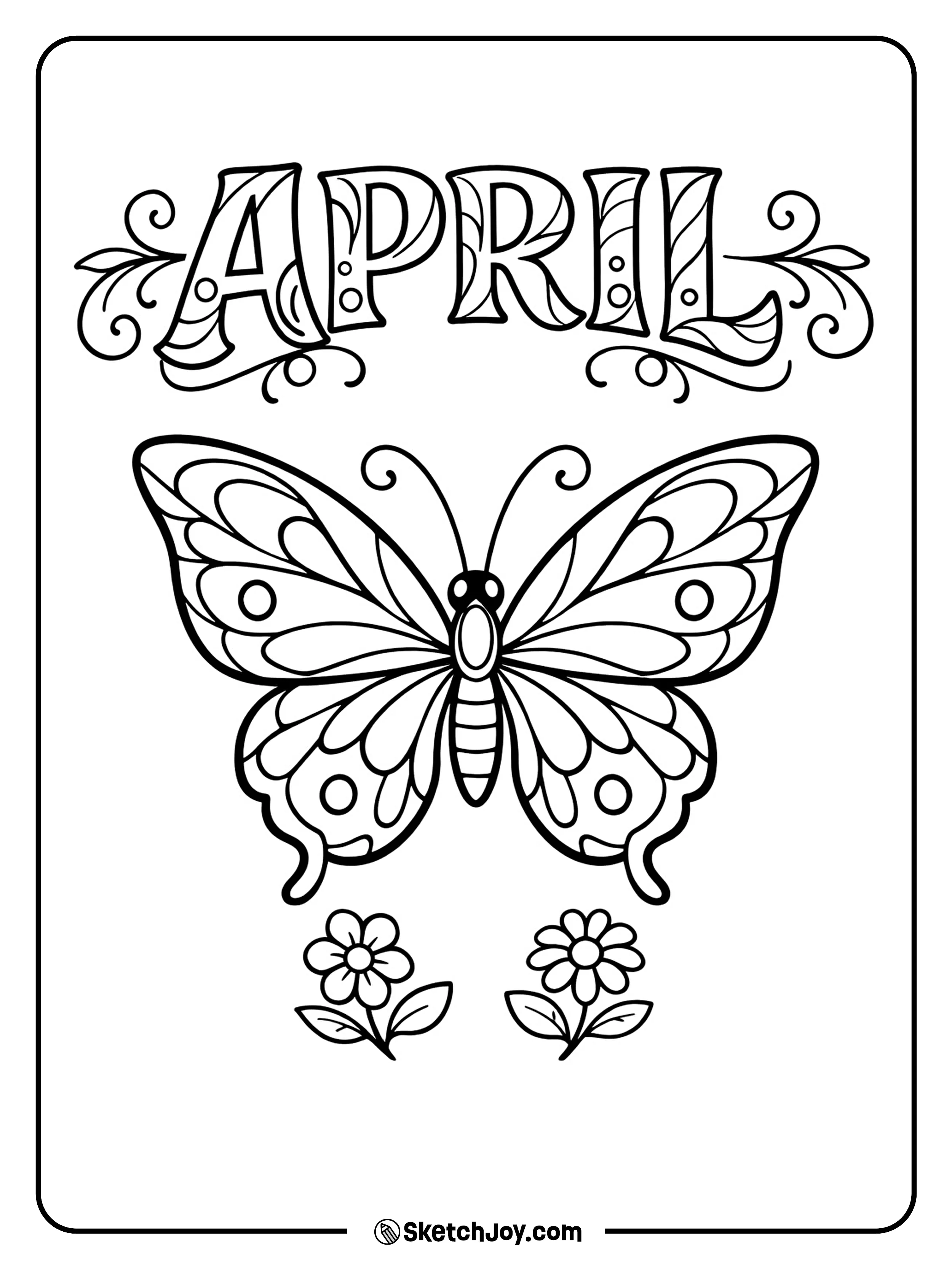 A large butterfly spreads its wings under the word APRIL.
