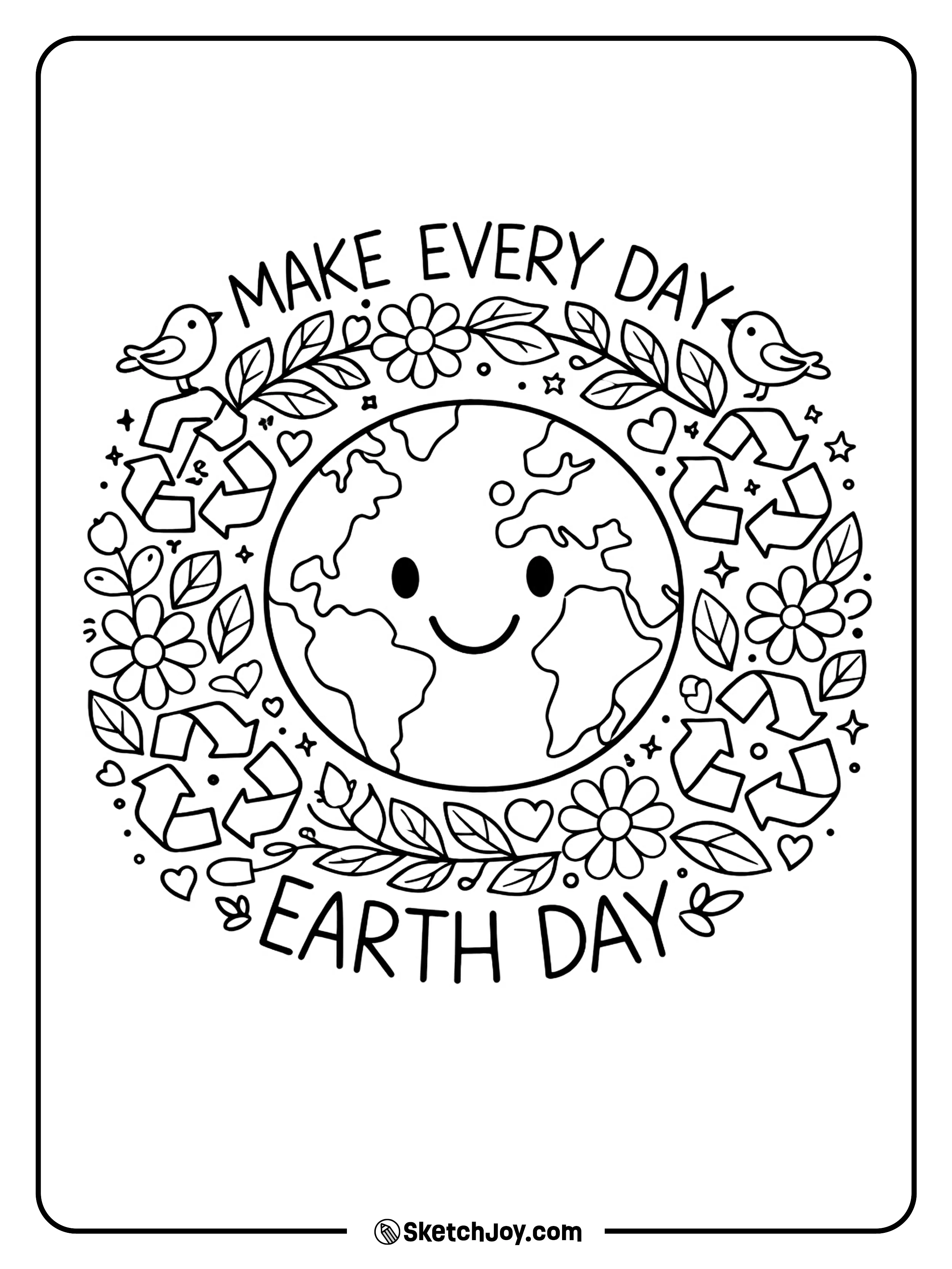 A big Earth sits inside a wreath of leaves, flowers, and hope.