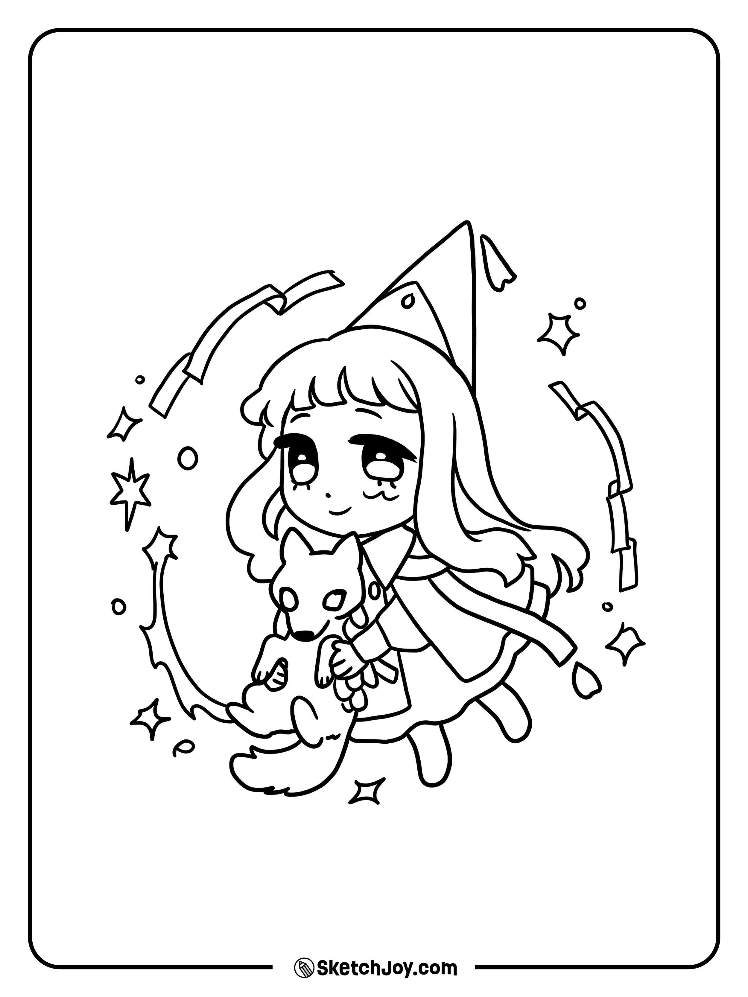 Richeh floats with a gentle smile while holding a cute little fox.