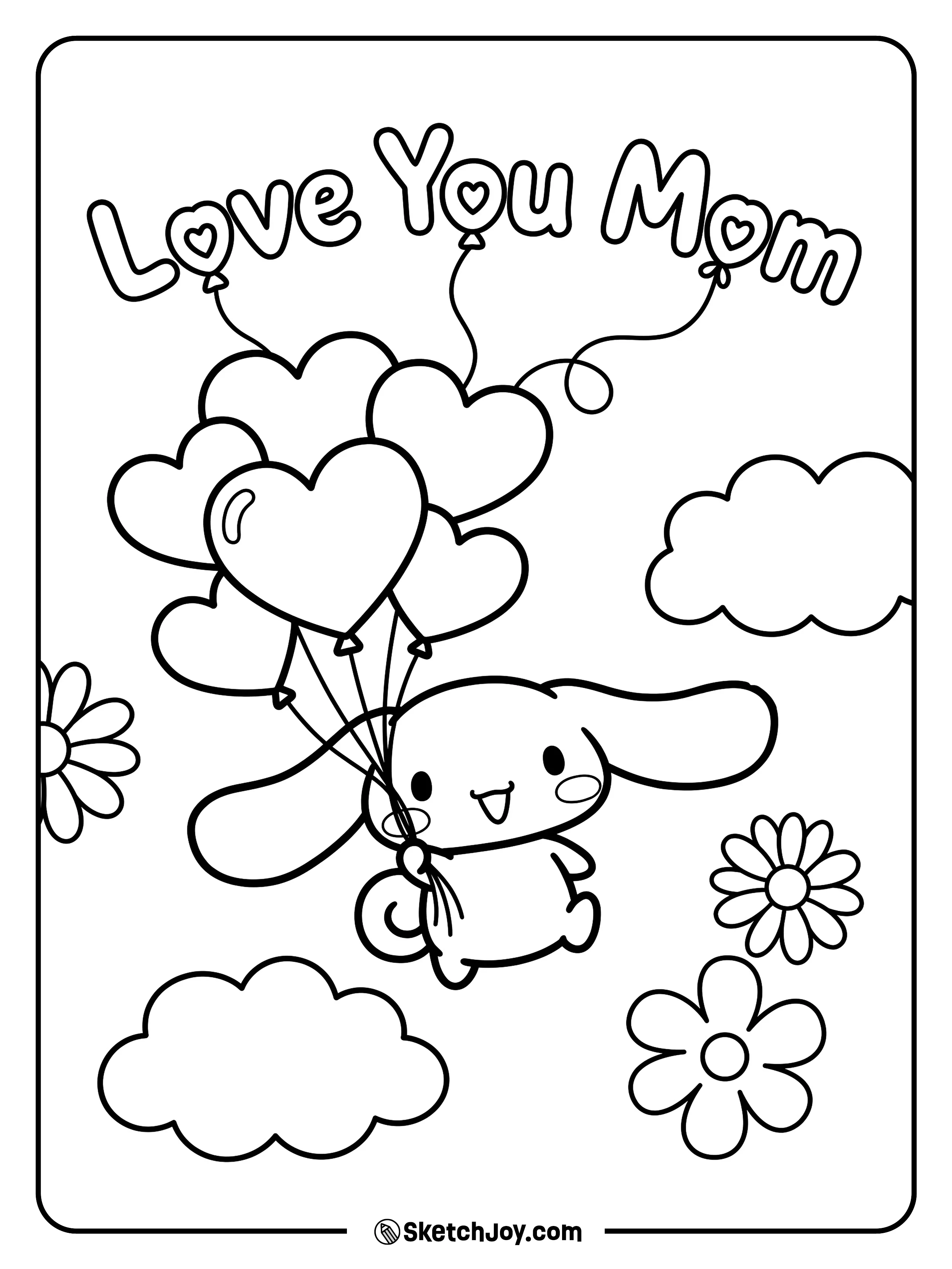 Cinnamoroll floats with heart balloons for Mom.