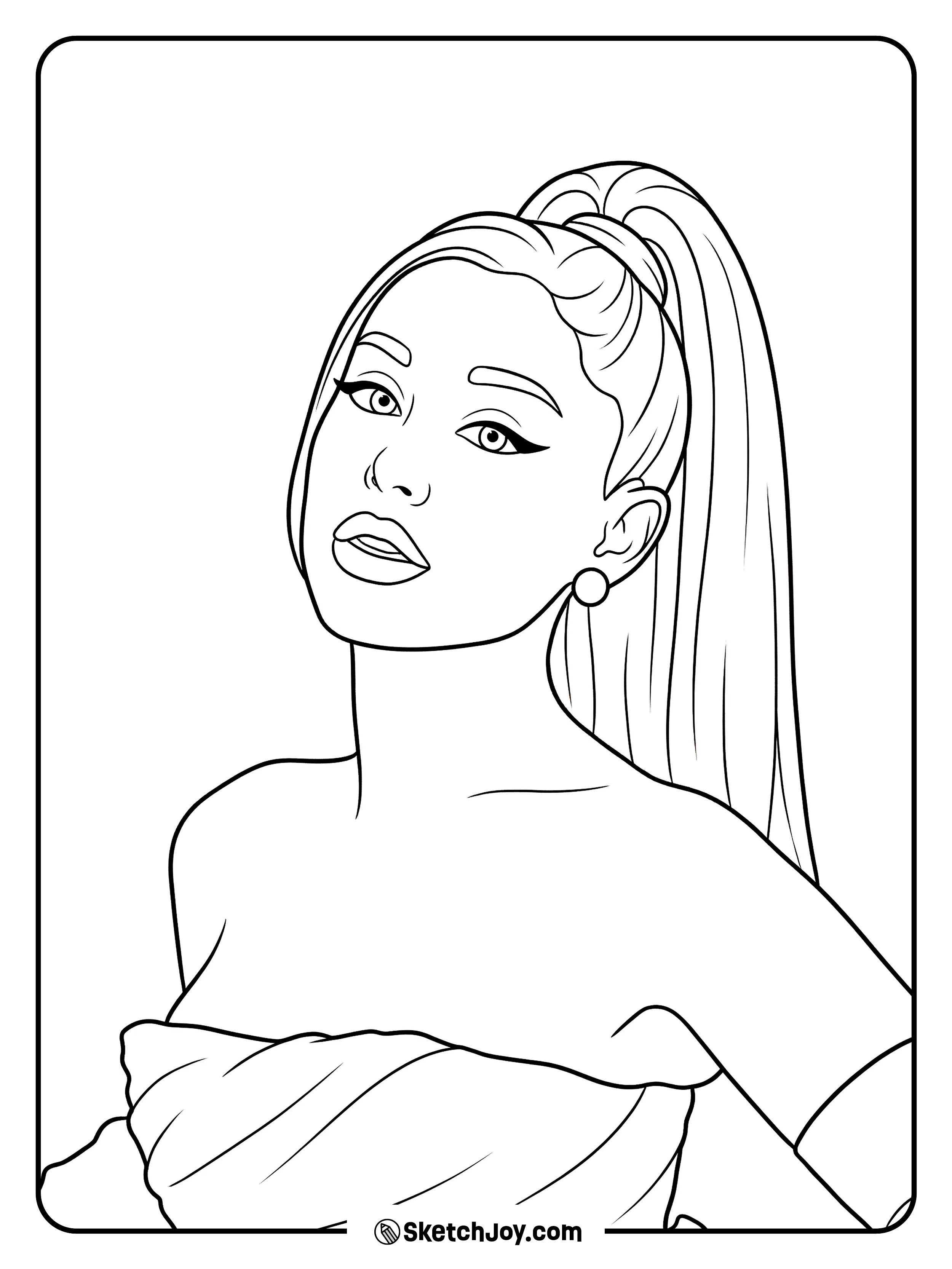 A clean close-up portrait with a high ponytail and a soft glam look.