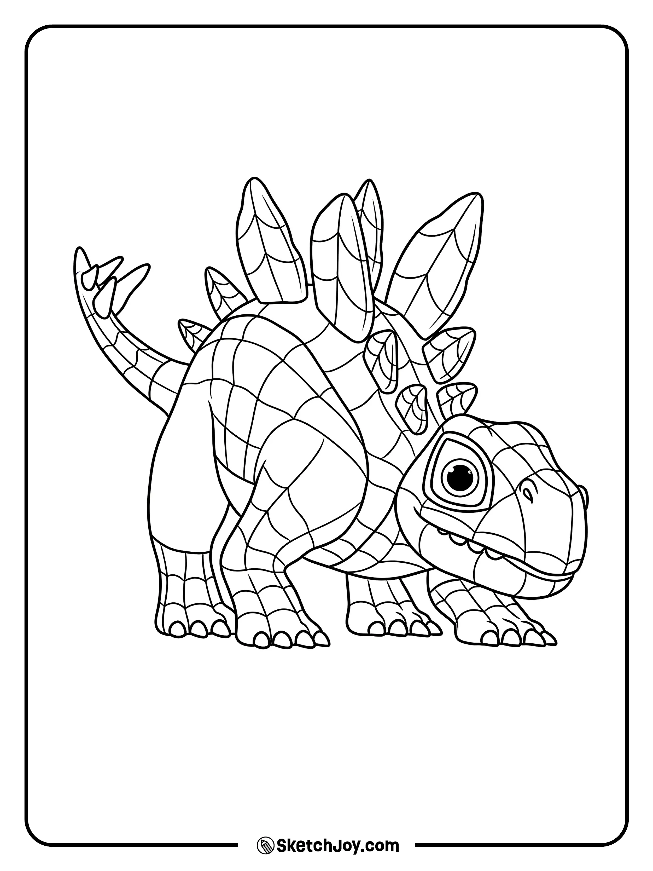 Dino-Spin crouches low with a friendly face and strong dino spikes.