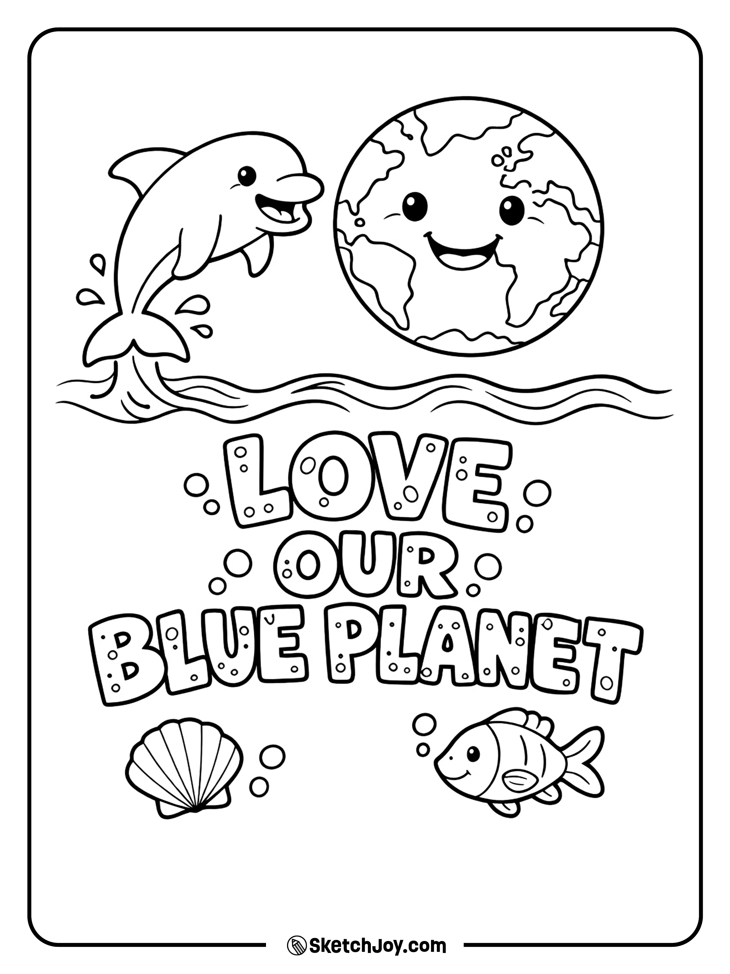 A dolphin jumps beside the Earth in a lively ocean moment.